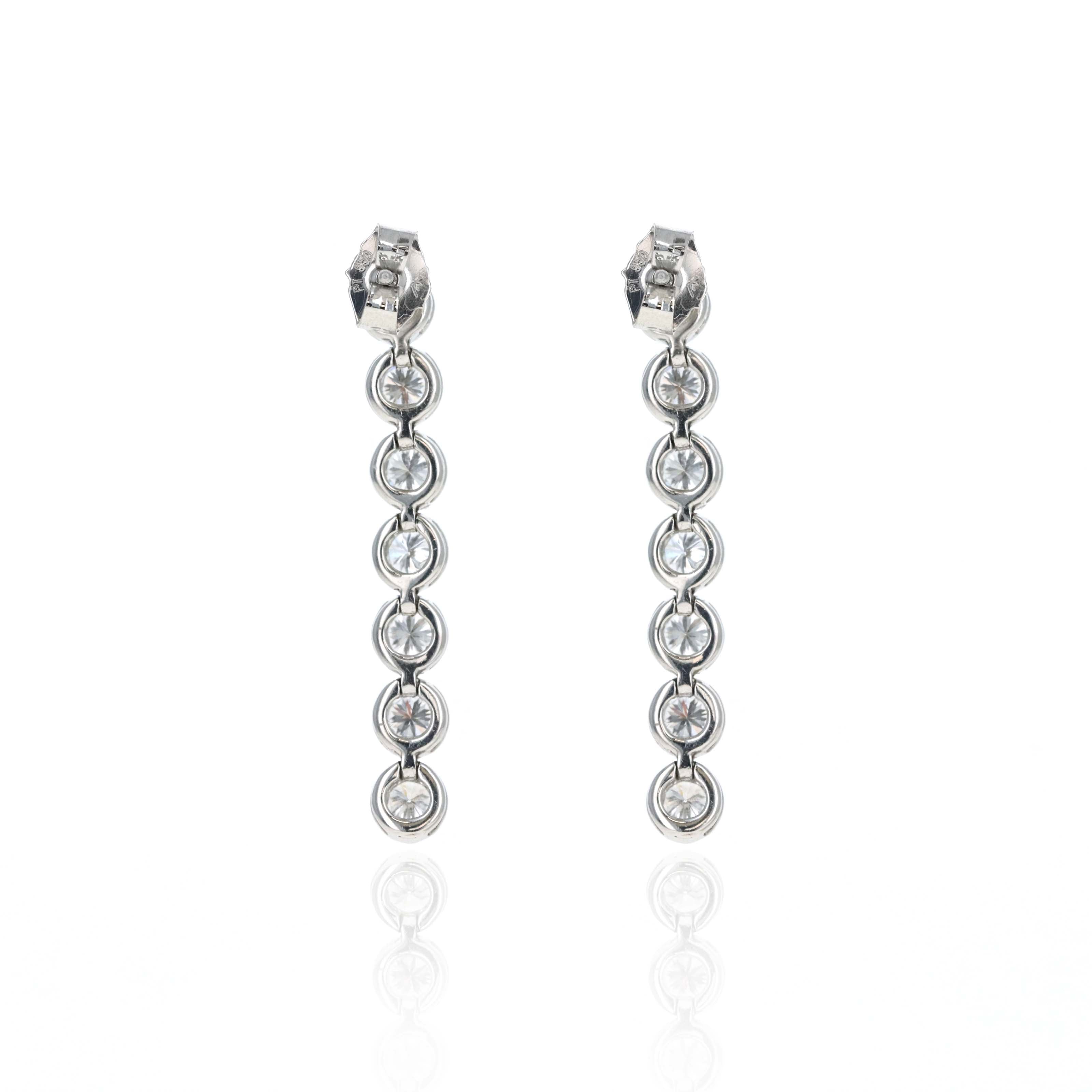 Platinum 1.40 Carat Round Diamond Bezel Drop Earrings - Queen May