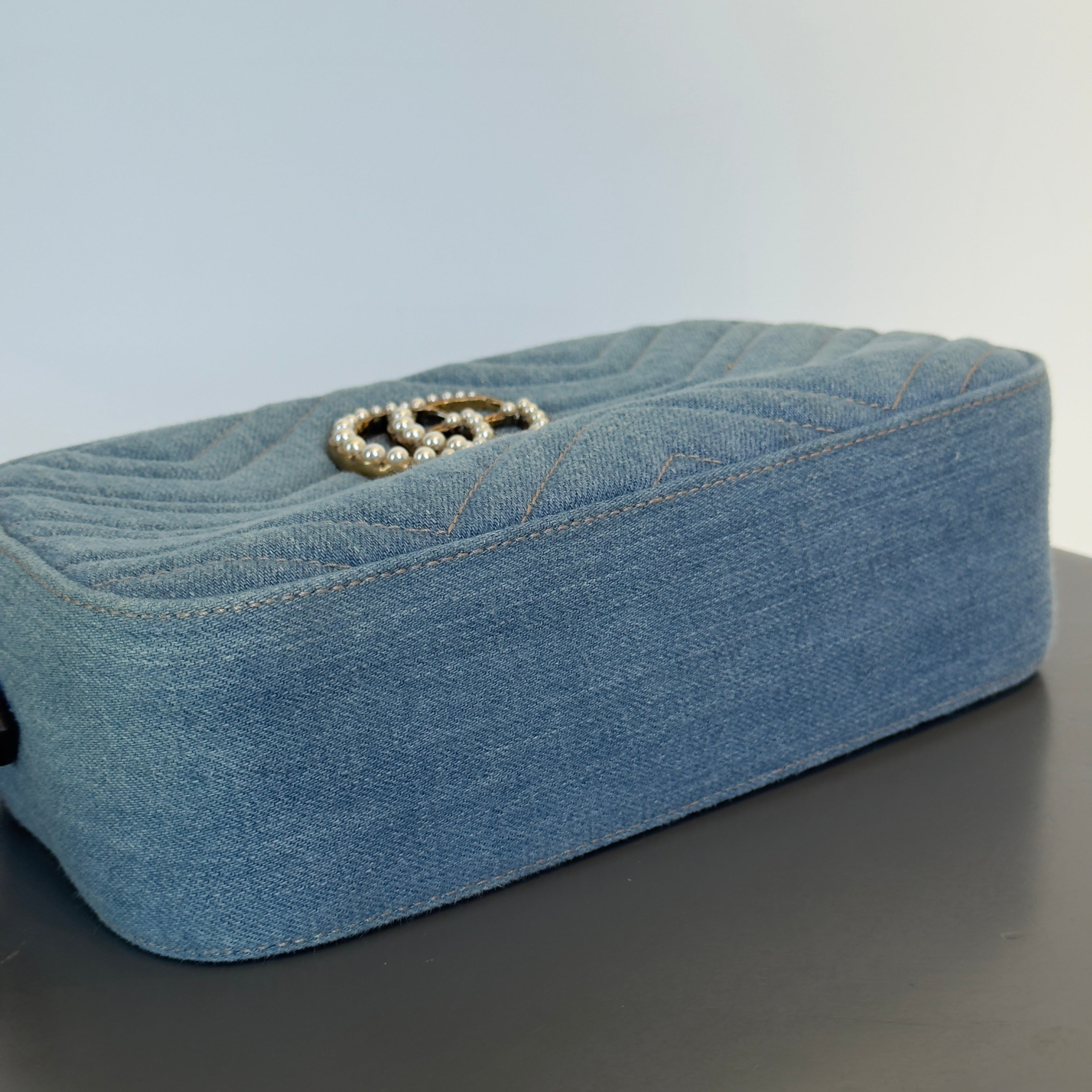 Gucci Marmont Matelasse Denim Pearl Bag