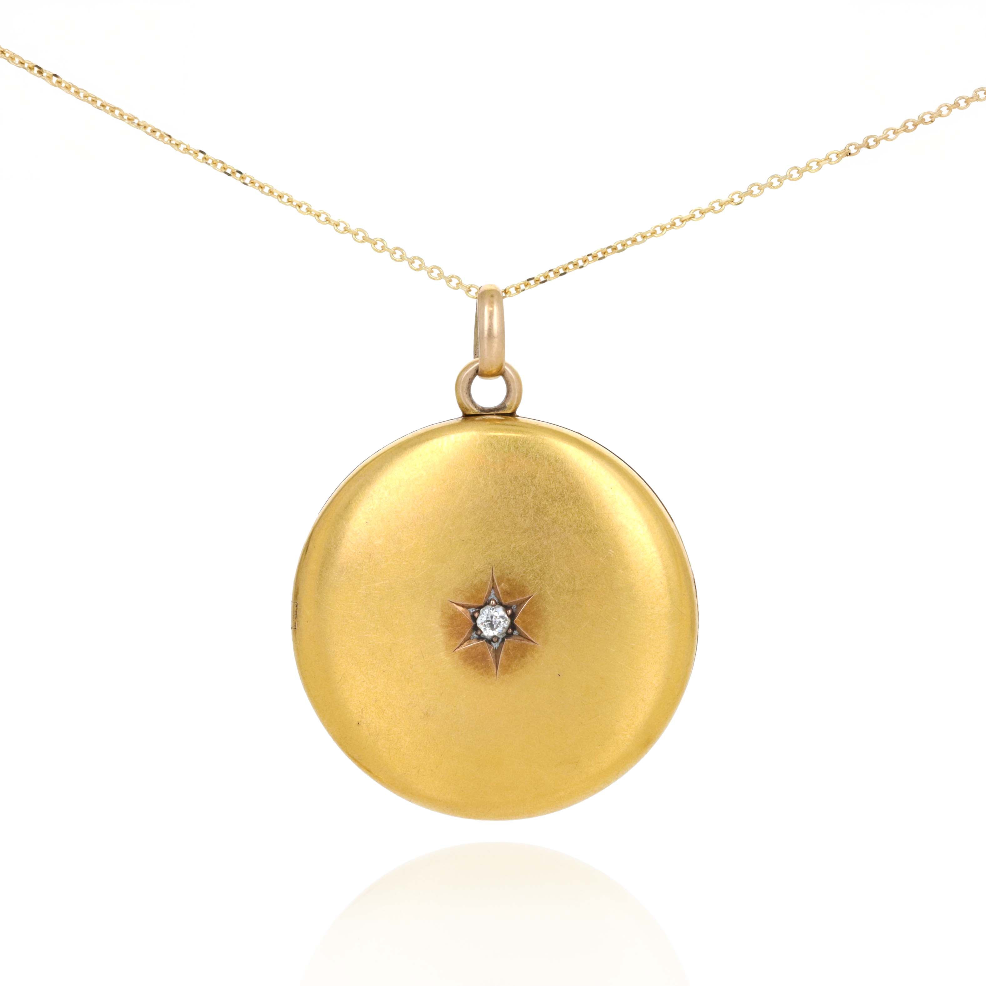 Victorian 14K Yellow Gold Old Mine Diamond Locket Pendant Necklace - Queen May