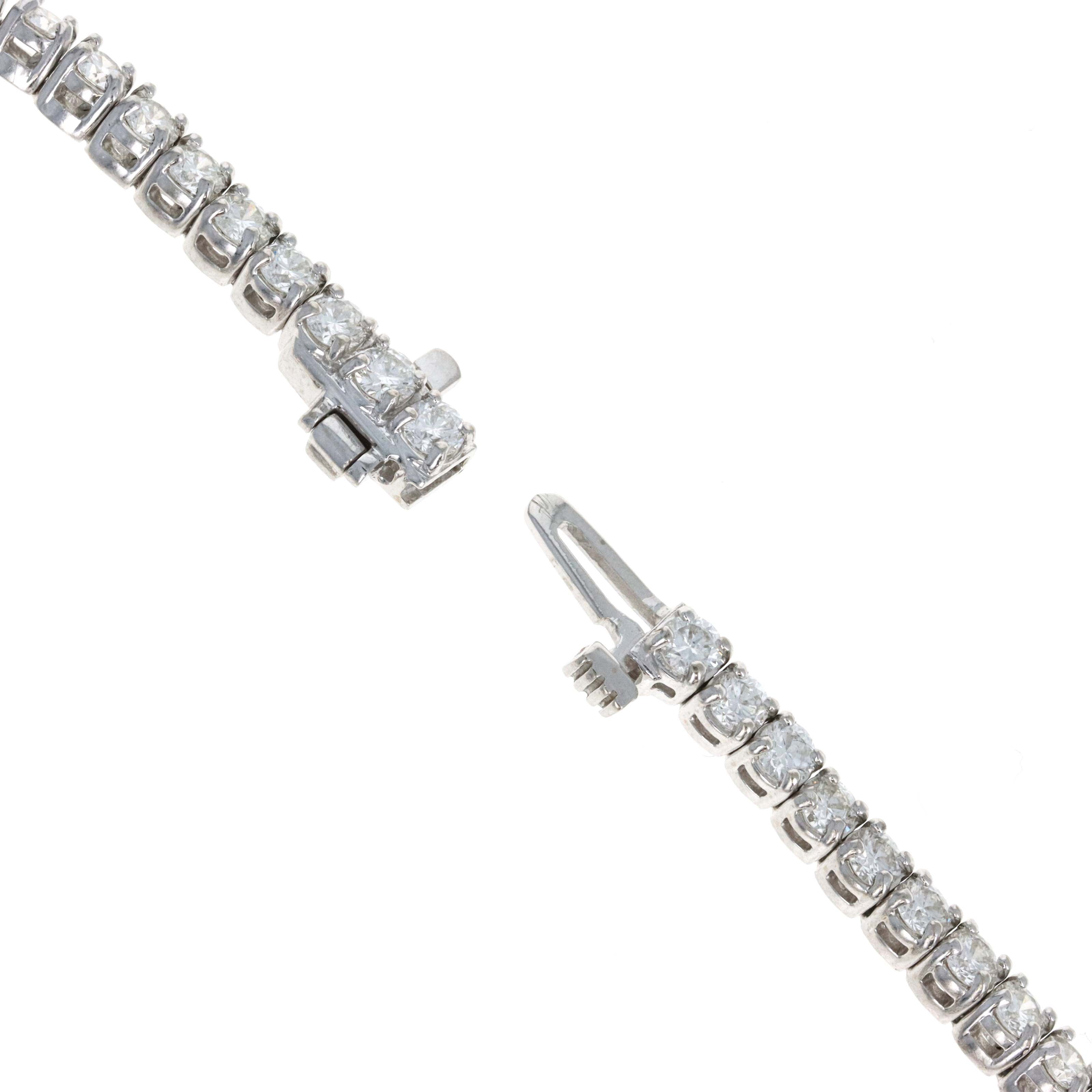 14K White Gold 3.85 Carat Round Diamond Tennis Bracelet - Queen May