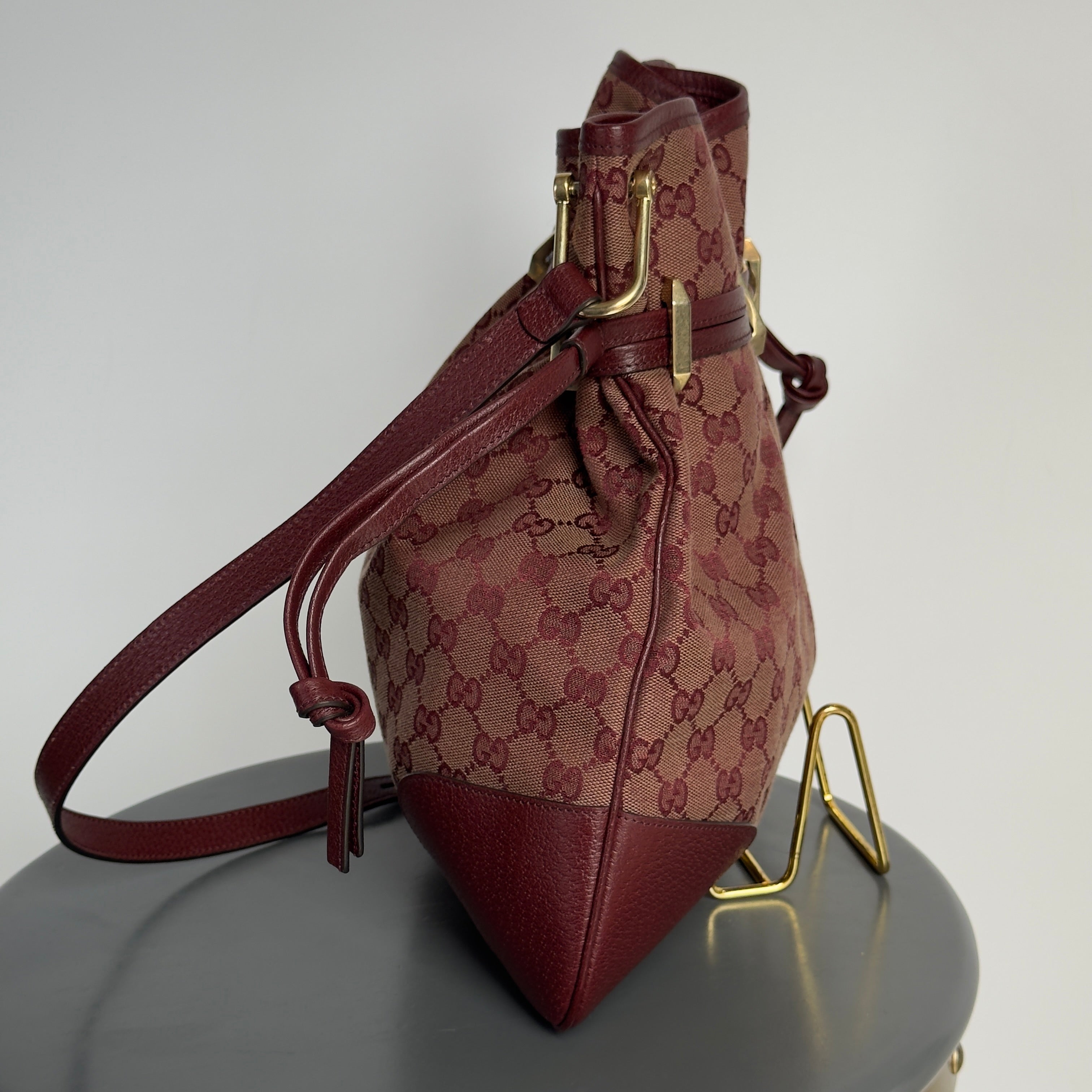 Gucci Horsebit 1955 Maroon Canvas Shoulder Bag - Queen May
