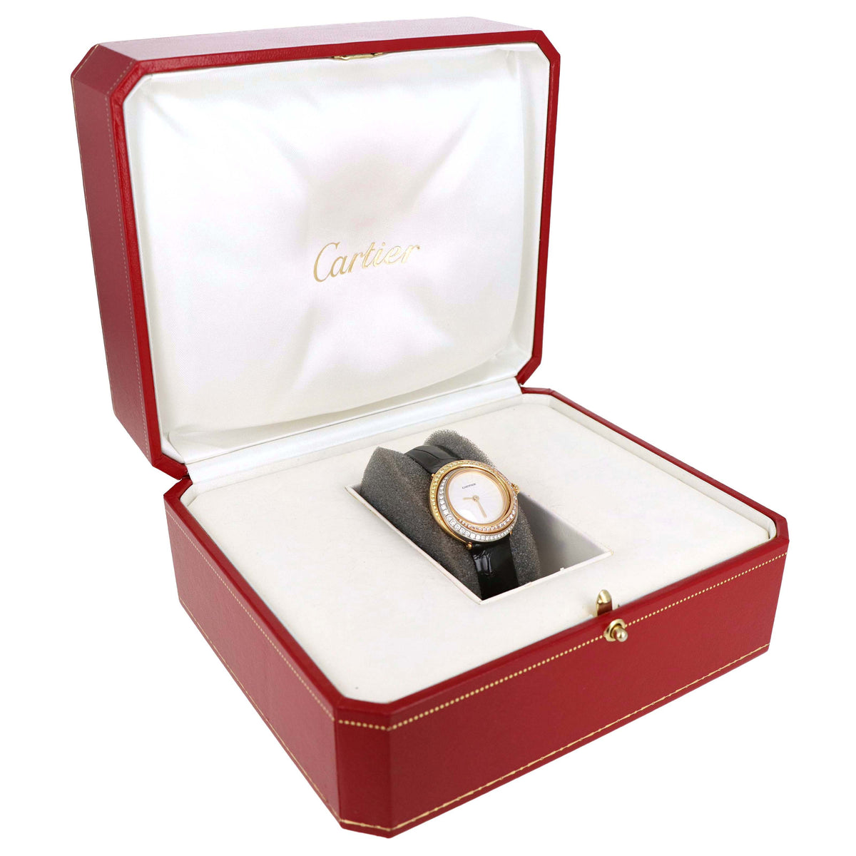 Cartier Trinity Tri Color 18K Gold Diamond Set 27MM Quartz Movement Leather Strap Watch Ref. WG200541