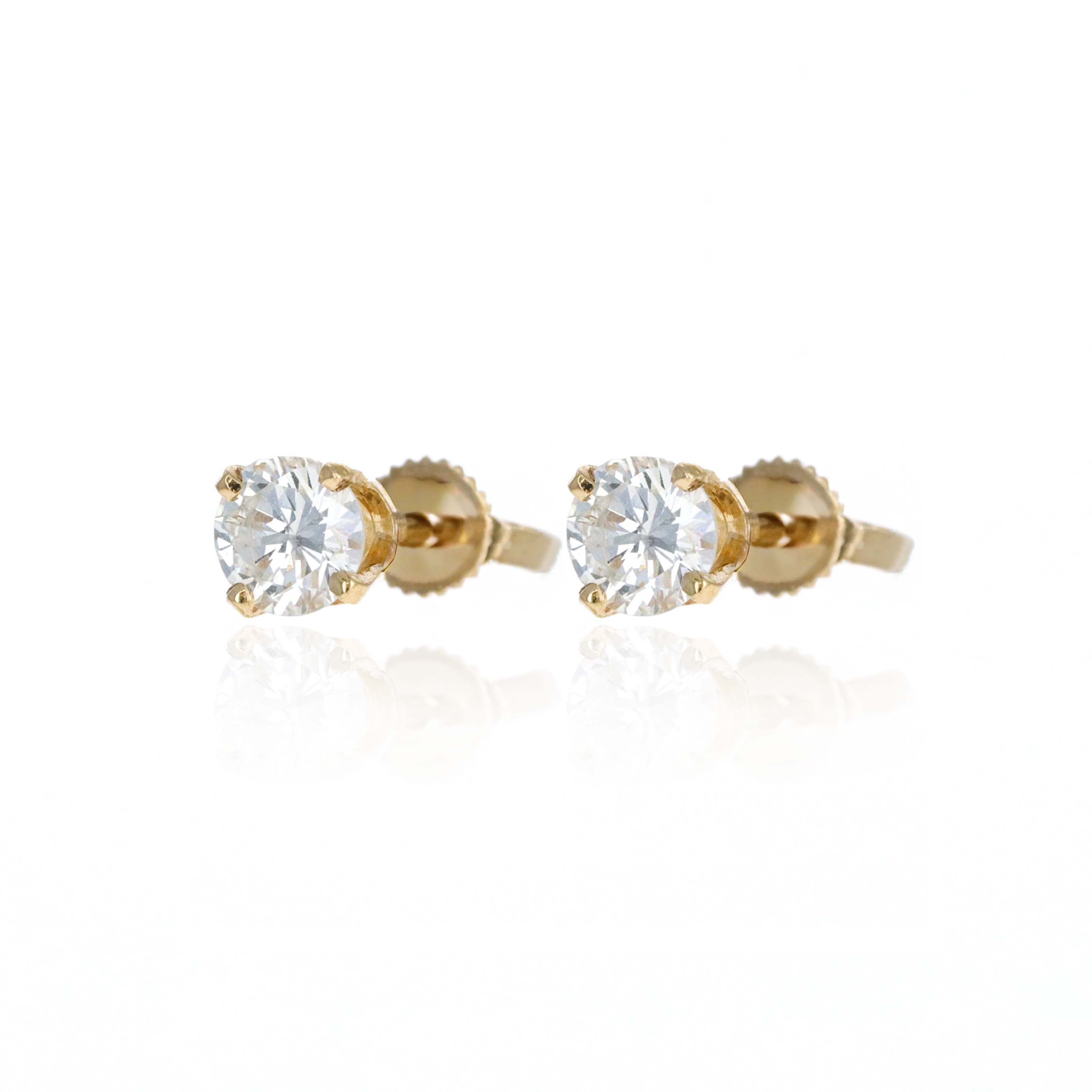 14K Yellow Gold 0.70 Carat Round Diamond Basket Stud Earrings - Queen May