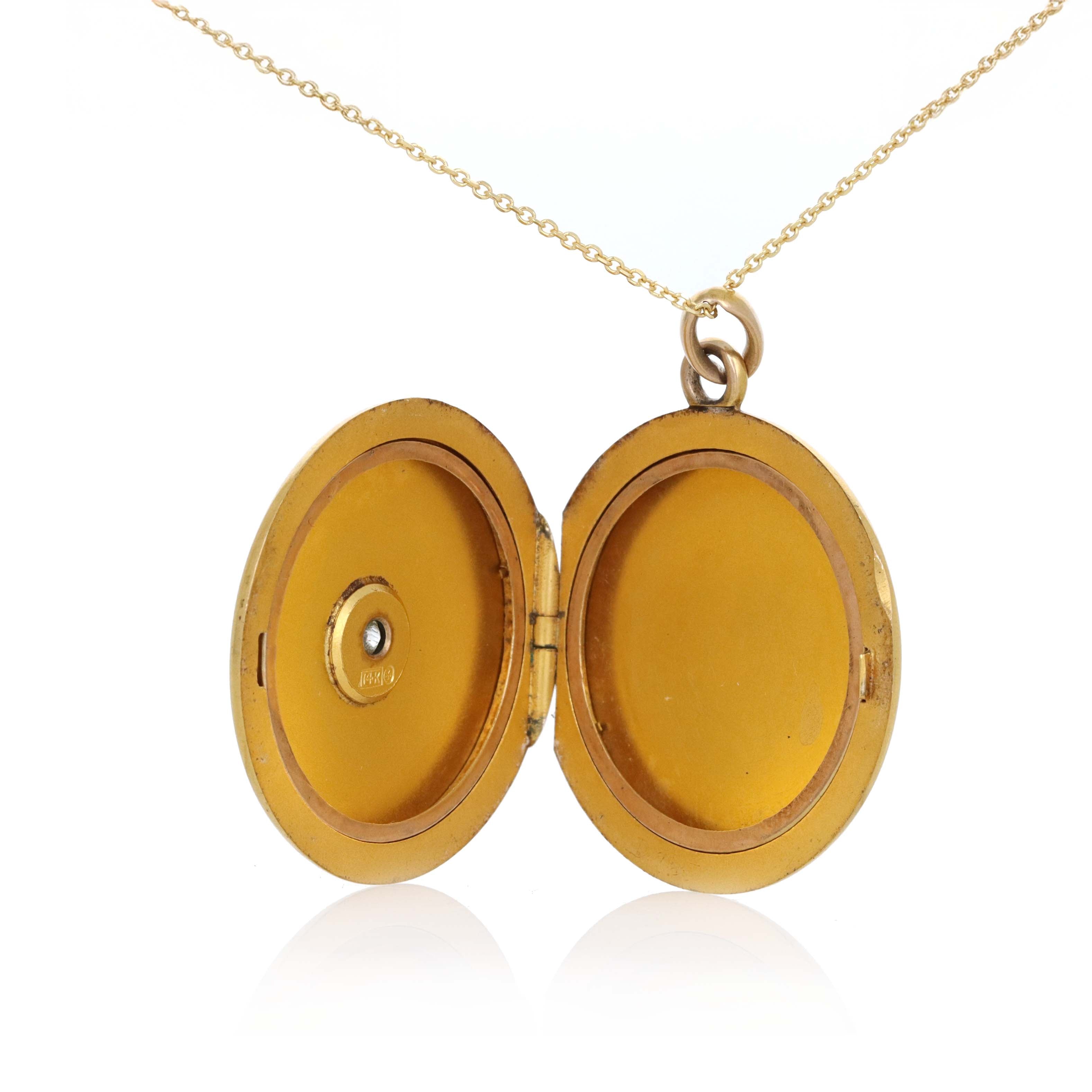 Victorian 14K Yellow Gold Old Mine Diamond Locket Pendant Necklace - Queen May