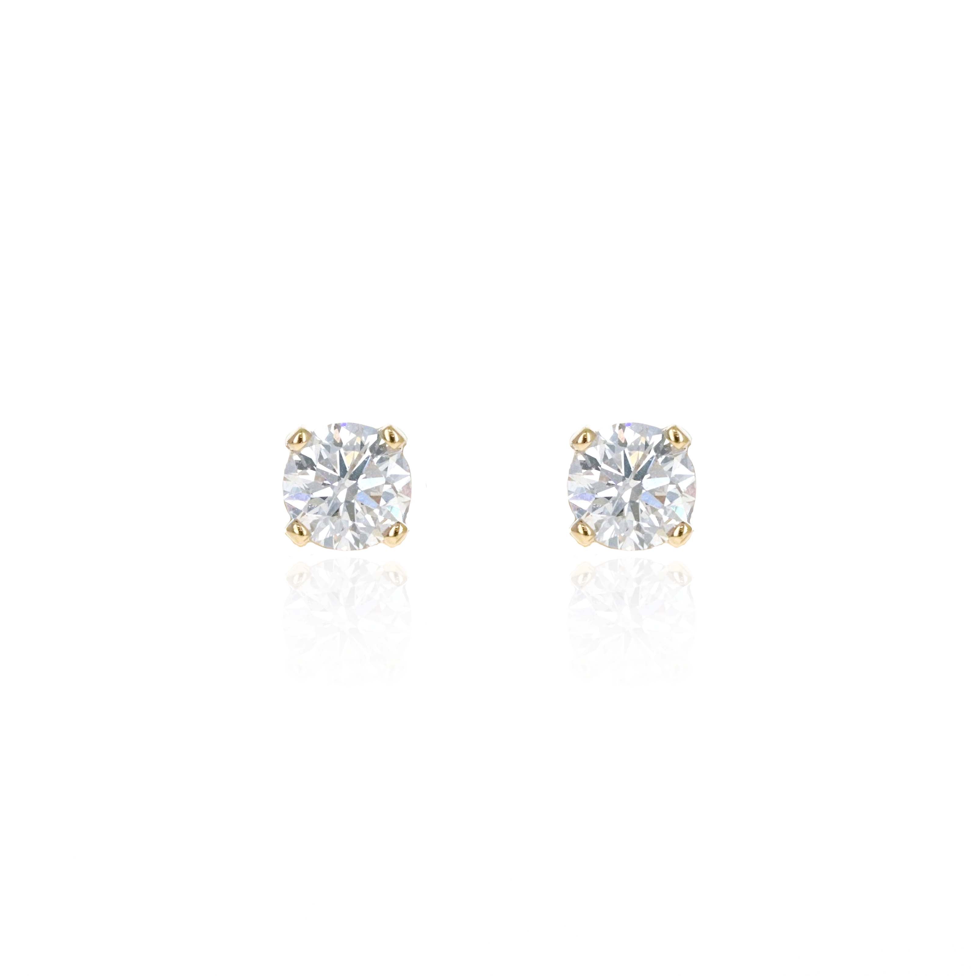 10K Yellow Gold 0.30 Carat Round Diamond Basket Screwback Stud Earrings - Queen May