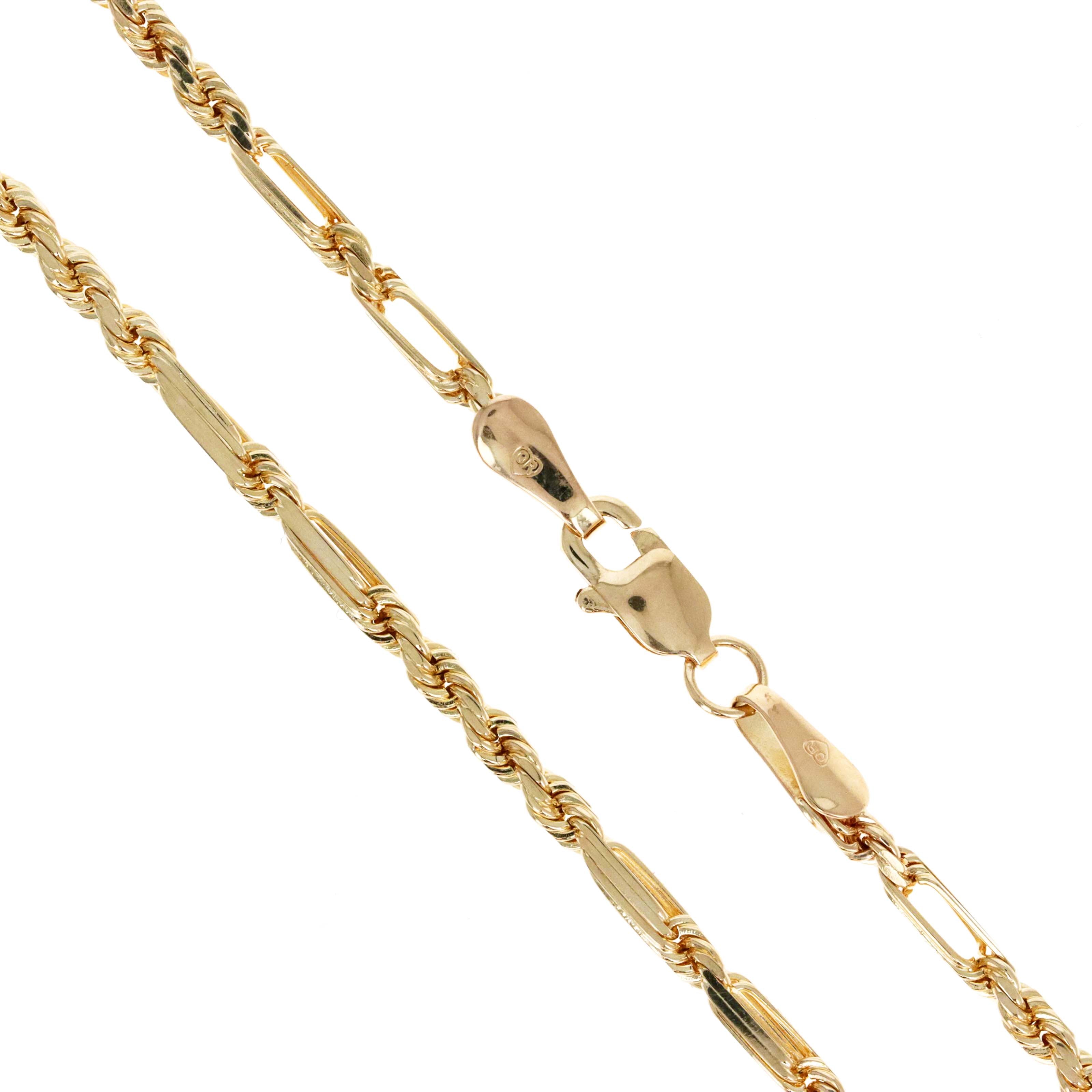 14K Yellow Gold 2.2mm Milano Rope Chain Mens Bracelet - Queen May