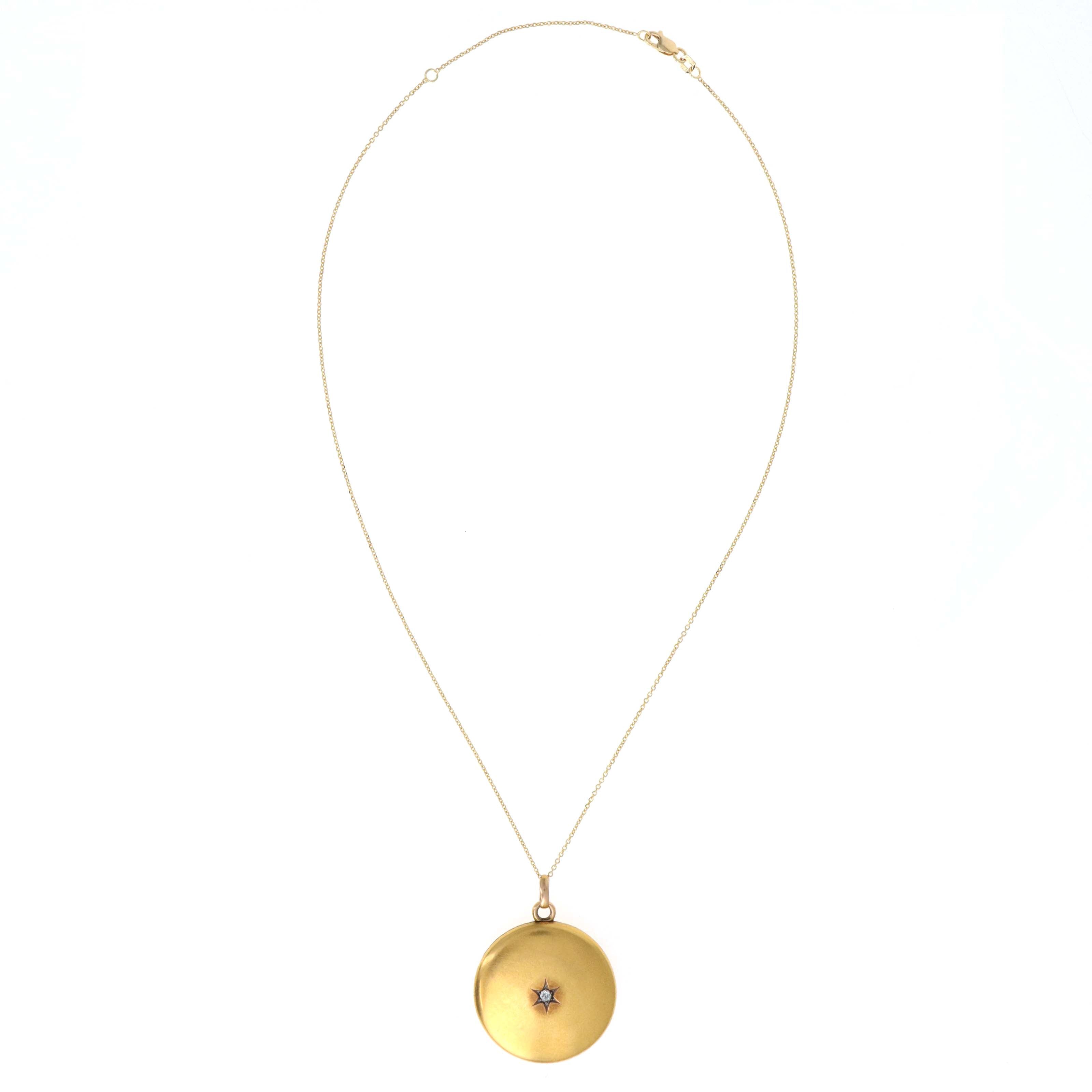 Victorian 14K Yellow Gold Old Mine Diamond Locket Pendant Necklace - Queen May