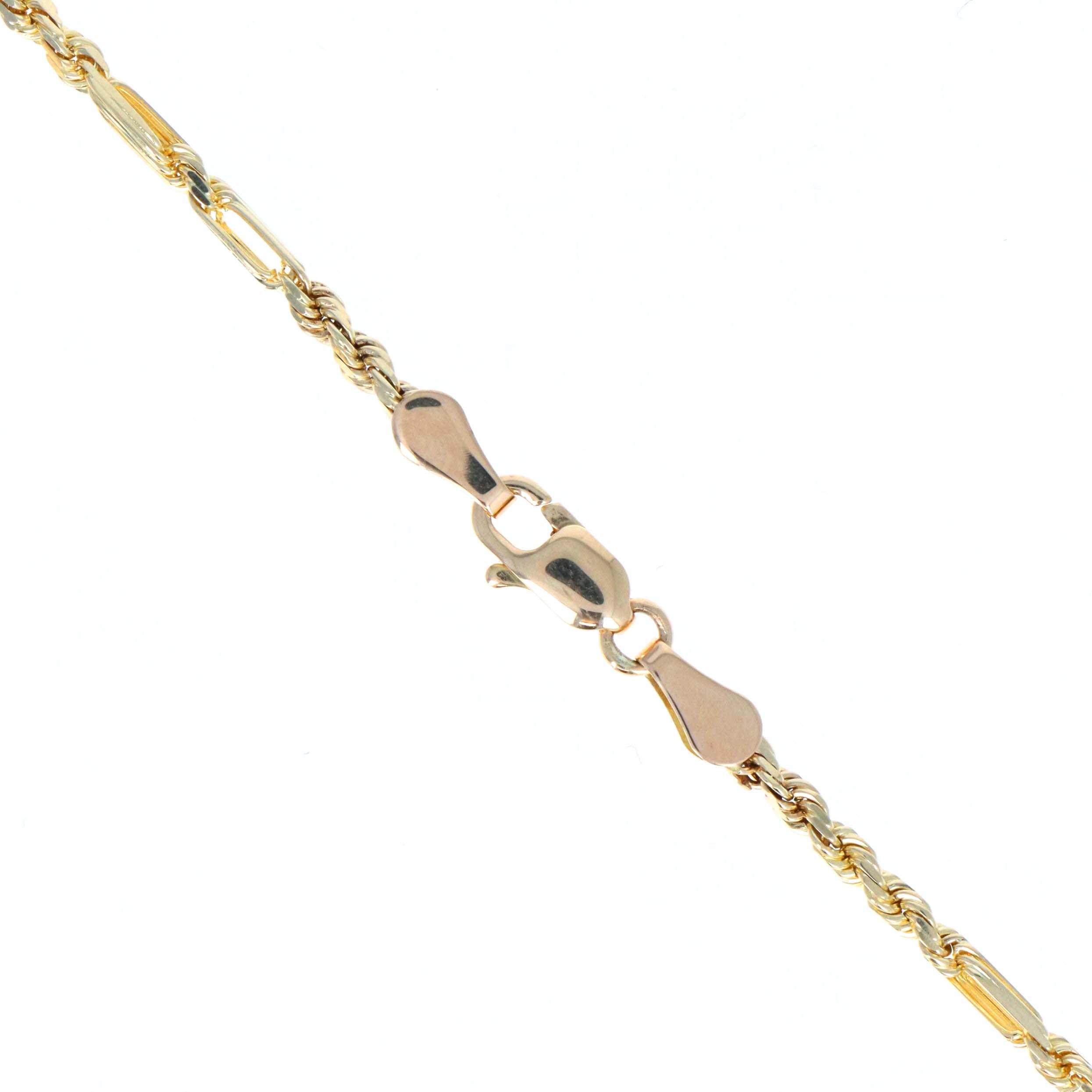 14K Yellow Gold 2.2mm Milano Rope Chain Bracelet - Queen May