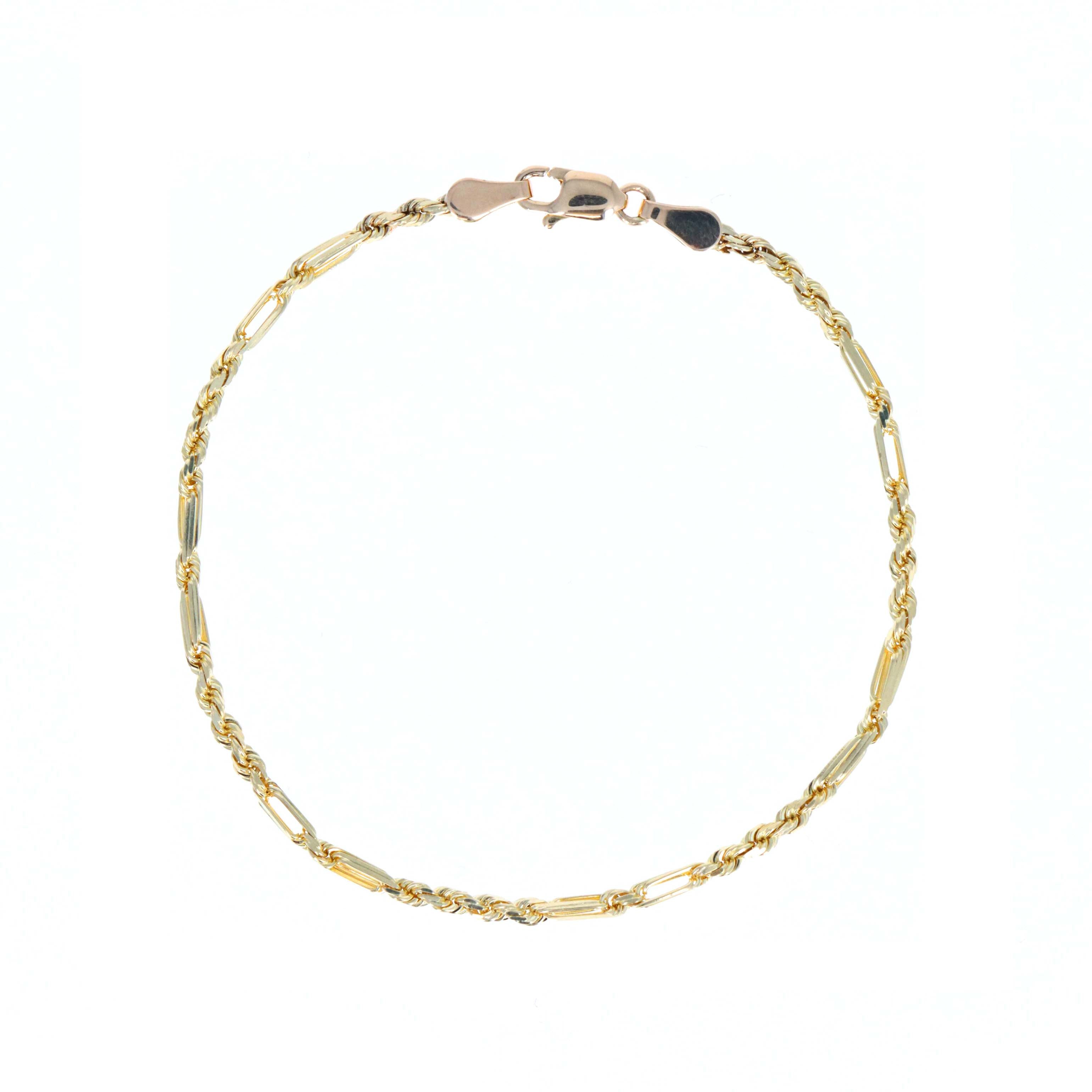 14K Yellow Gold 2.2mm Milano Rope Chain Bracelet - Queen May