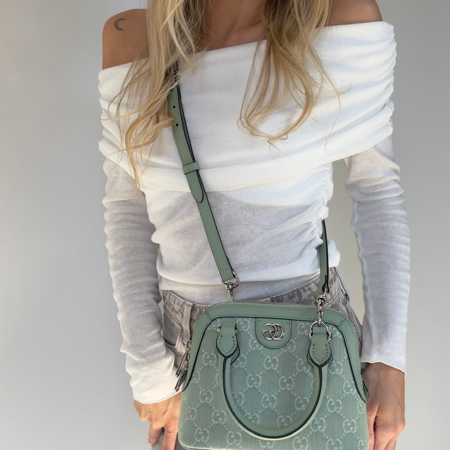 Gucci Denim GG Monogram Calfskin Mini Ophidia Top Handle