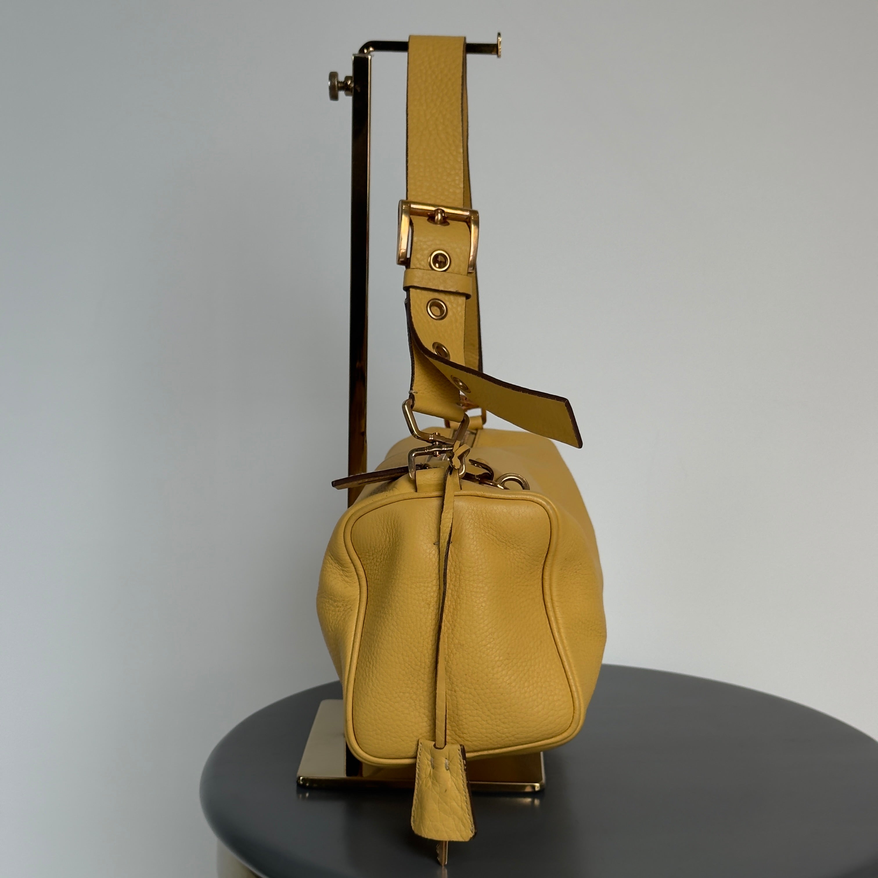 Prada Yellow Pebble Leather Shoulder Bag