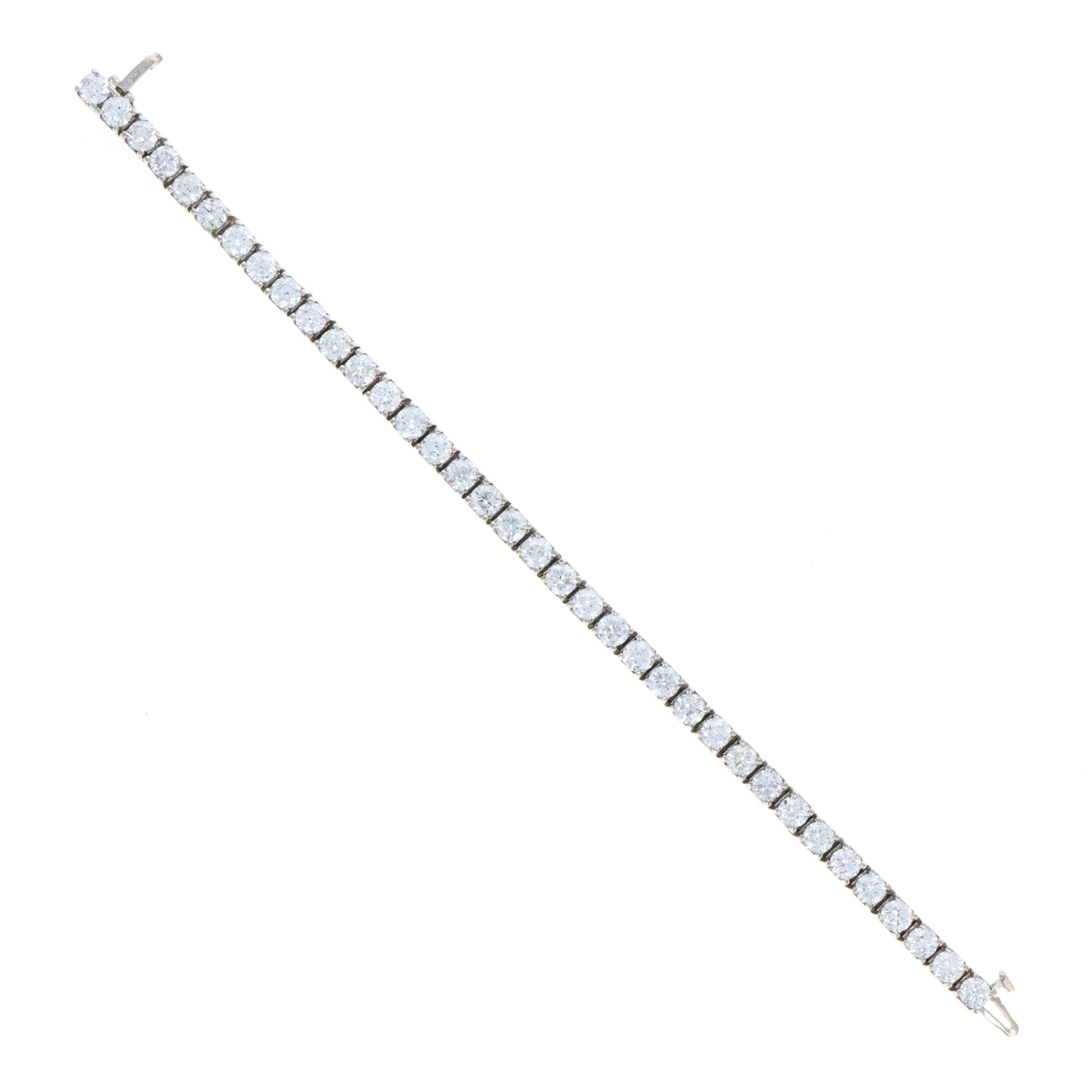 14K White Gold 12 Carat Round Brilliant Diamond Tennis Bracelet - Queen May