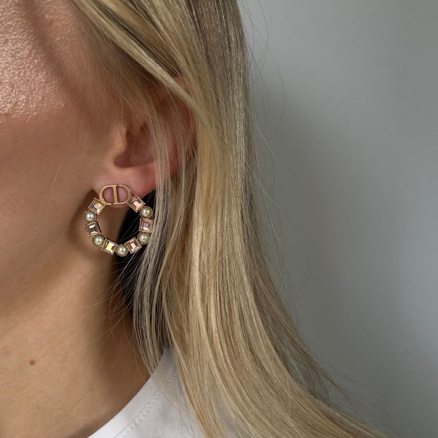 Christian Dior Petit Earrings Bronze Finish Metal With White Pearls - Queen May