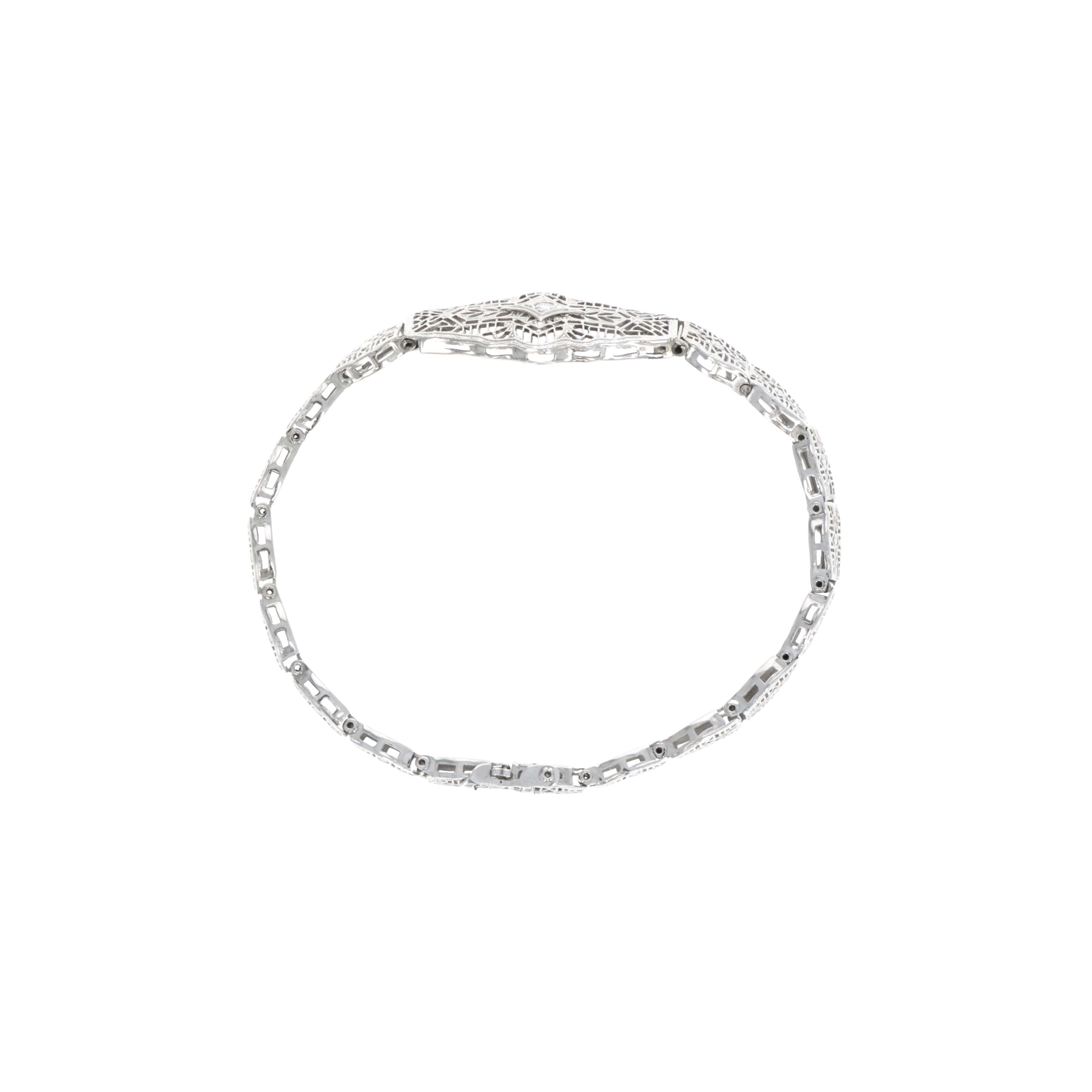 Art Deco 14K White Gold 0.20 Carat Diamond Filigree Bracelet - Queen May