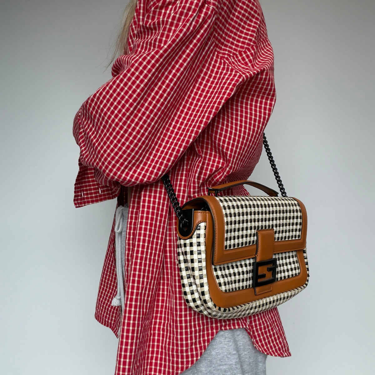 Fendi Baguette Vichy Interlaced Leather Bag