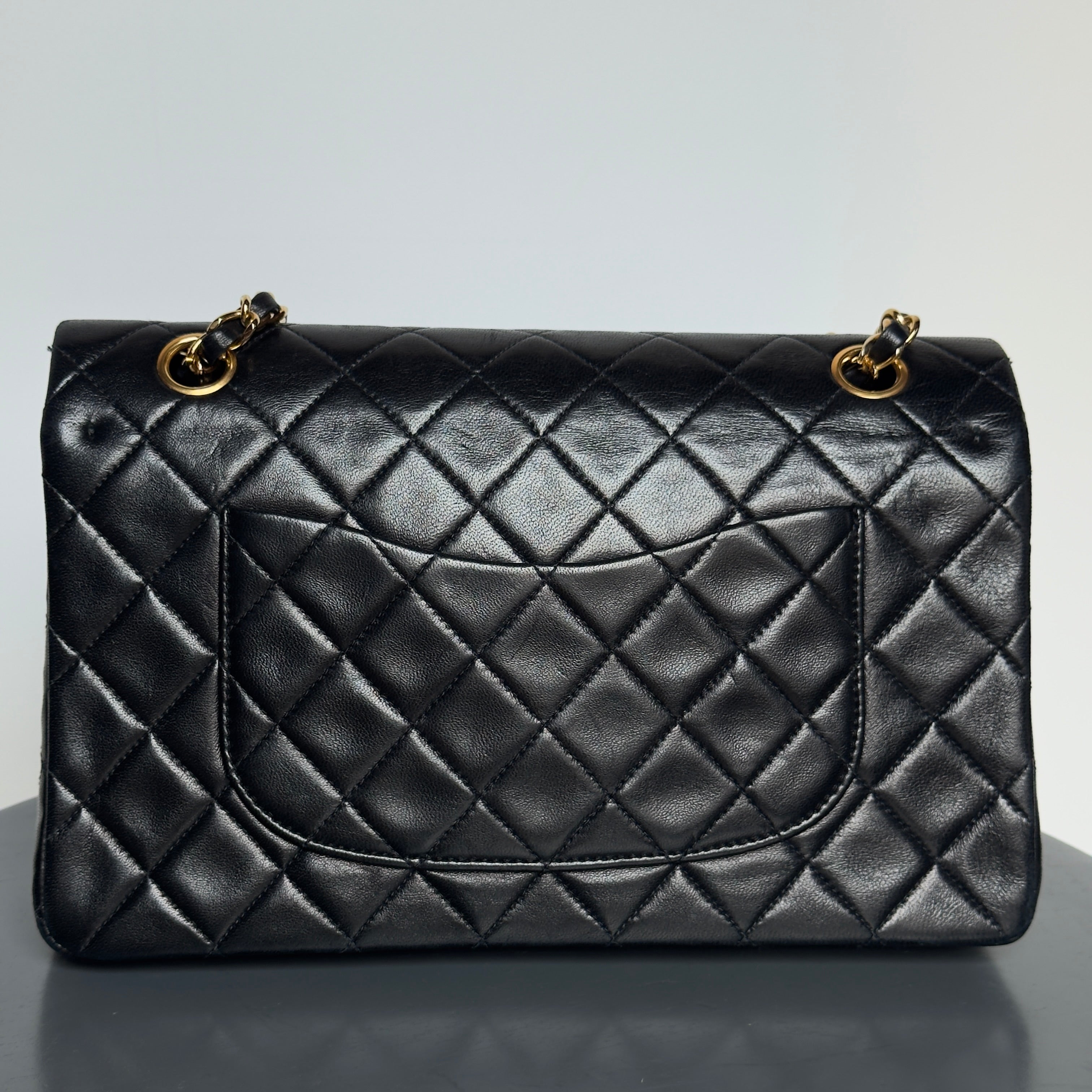 Vintage Chanel Medium Lambskin Double Flap Black - Queen May