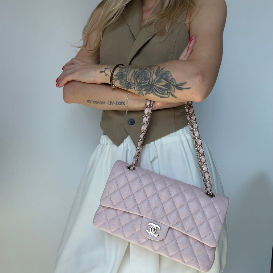 Chanel Medium Caviar Double Flap 21C Rose Claire With Light Gold Hardware - Queen May