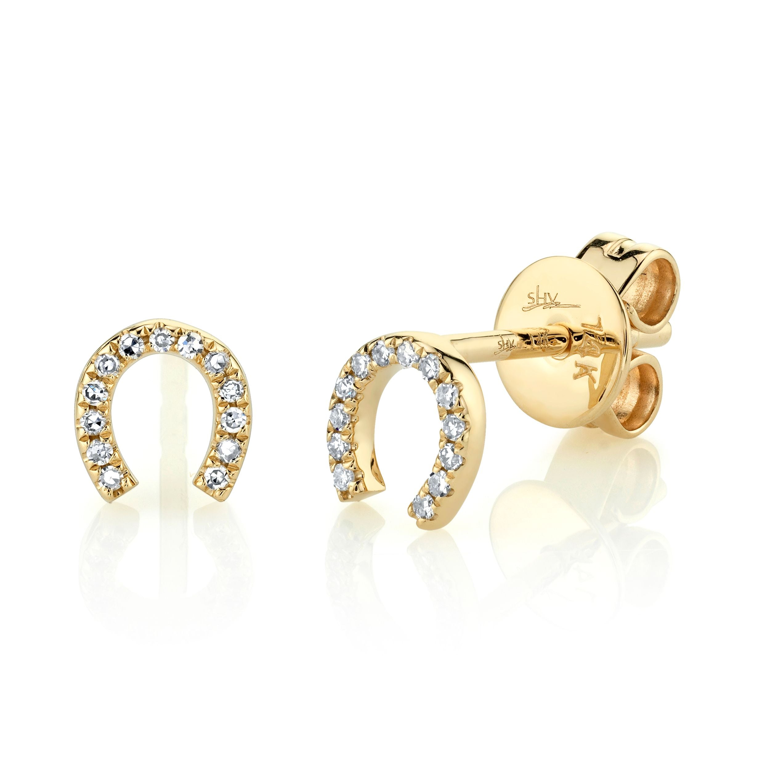 14K Gold Diamond Mini Horseshoe Stud Earrings - Queen May