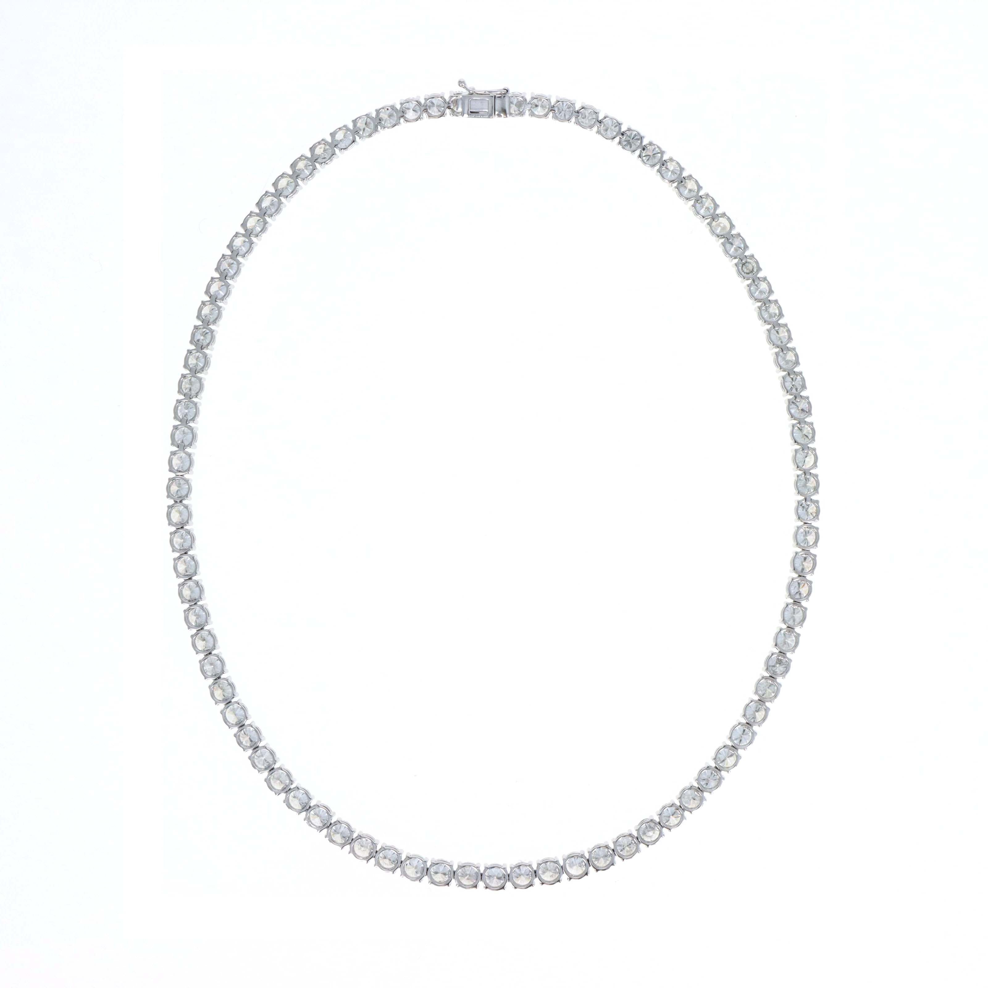 Platinum 29.41 Carat Round Diamond Tennis Necklace - Queen May