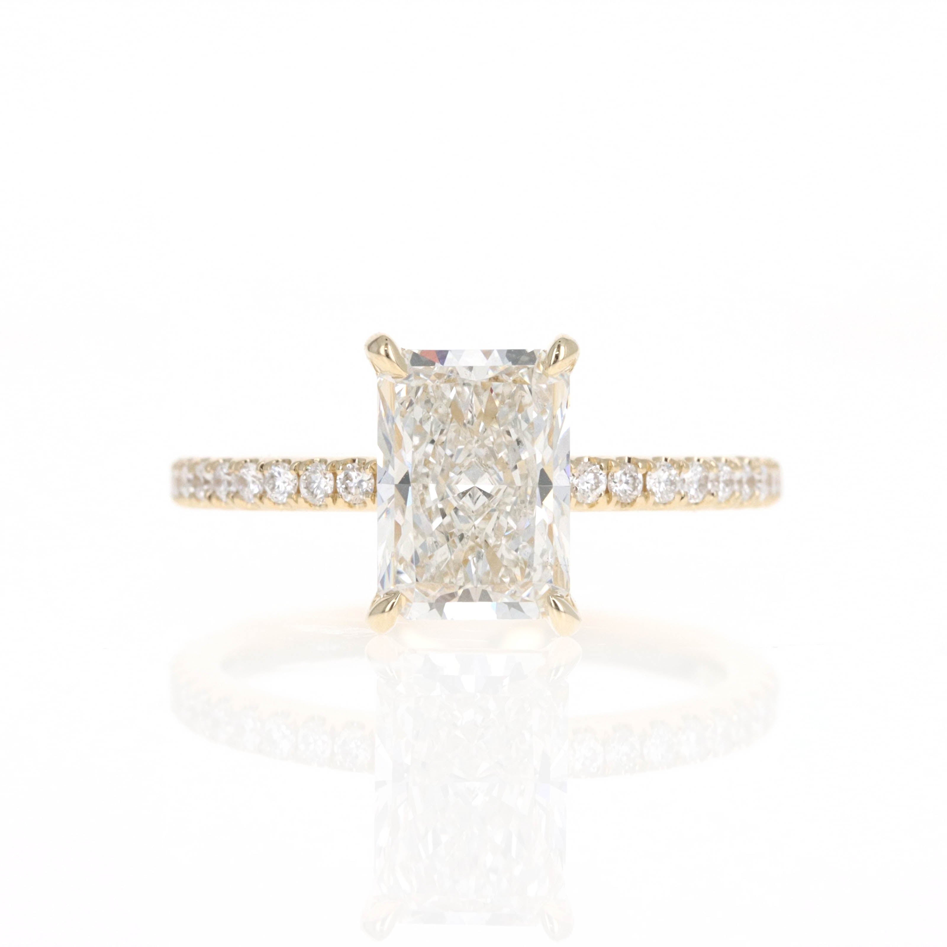 Lab Grown 14K Yellow Gold 2 Carat Radiant Diamond Accented Engagement Ring - Queen May