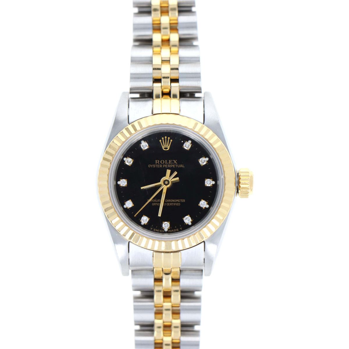 Rolex Oyster Perpetual 24MM Two Tone Jubilee Model 67193 Factory Black Diamond Dial