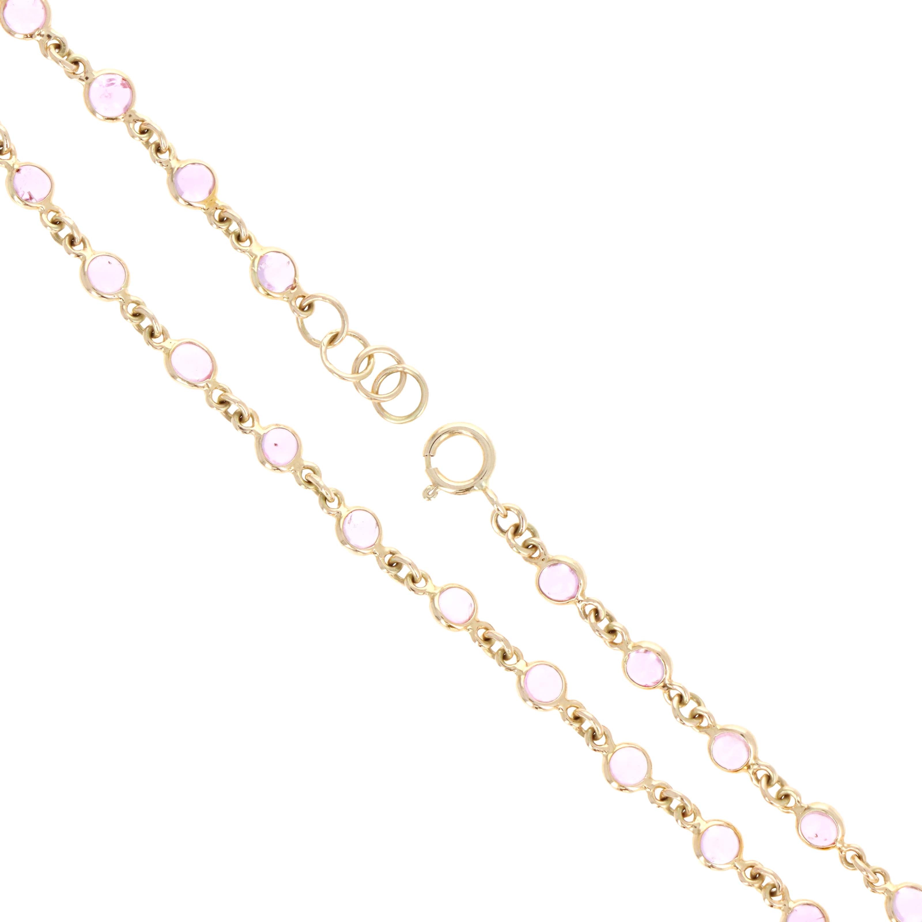 14K Yellow Gold 2.88 Carat Round Cabochon Pink Sapphire Bezel Bracelet