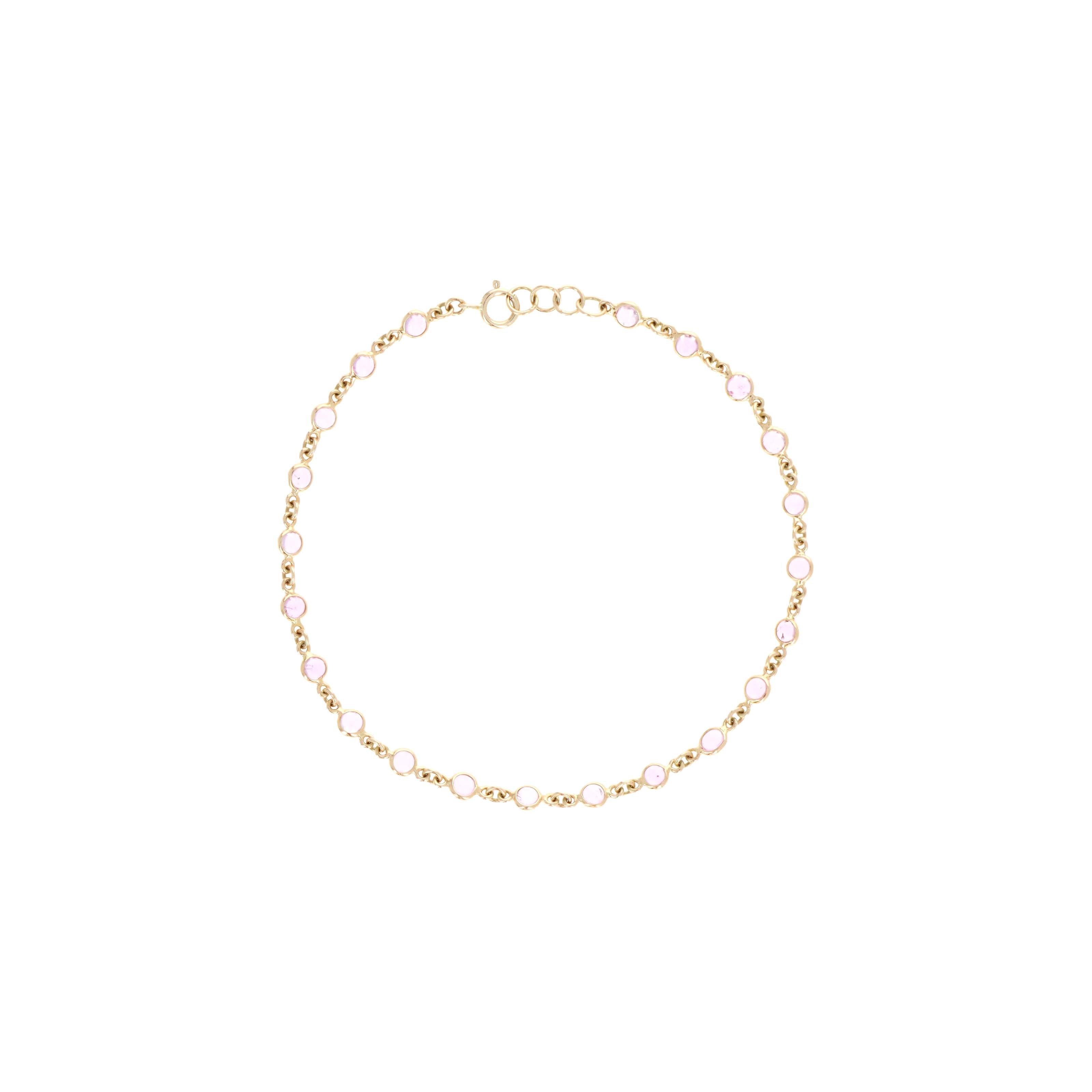 14K Yellow Gold 2.88 Carat Round Cabochon Pink Sapphire Bezel Bracelet