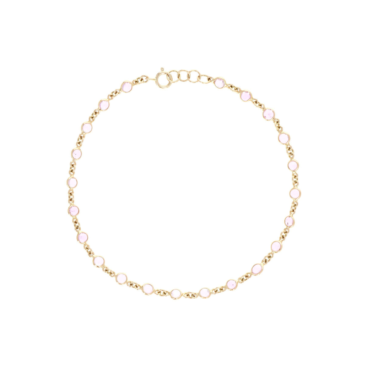 14K Yellow Gold 2.88 Carat Round Cabochon Pink Sapphire Bezel Bracelet - Queen May