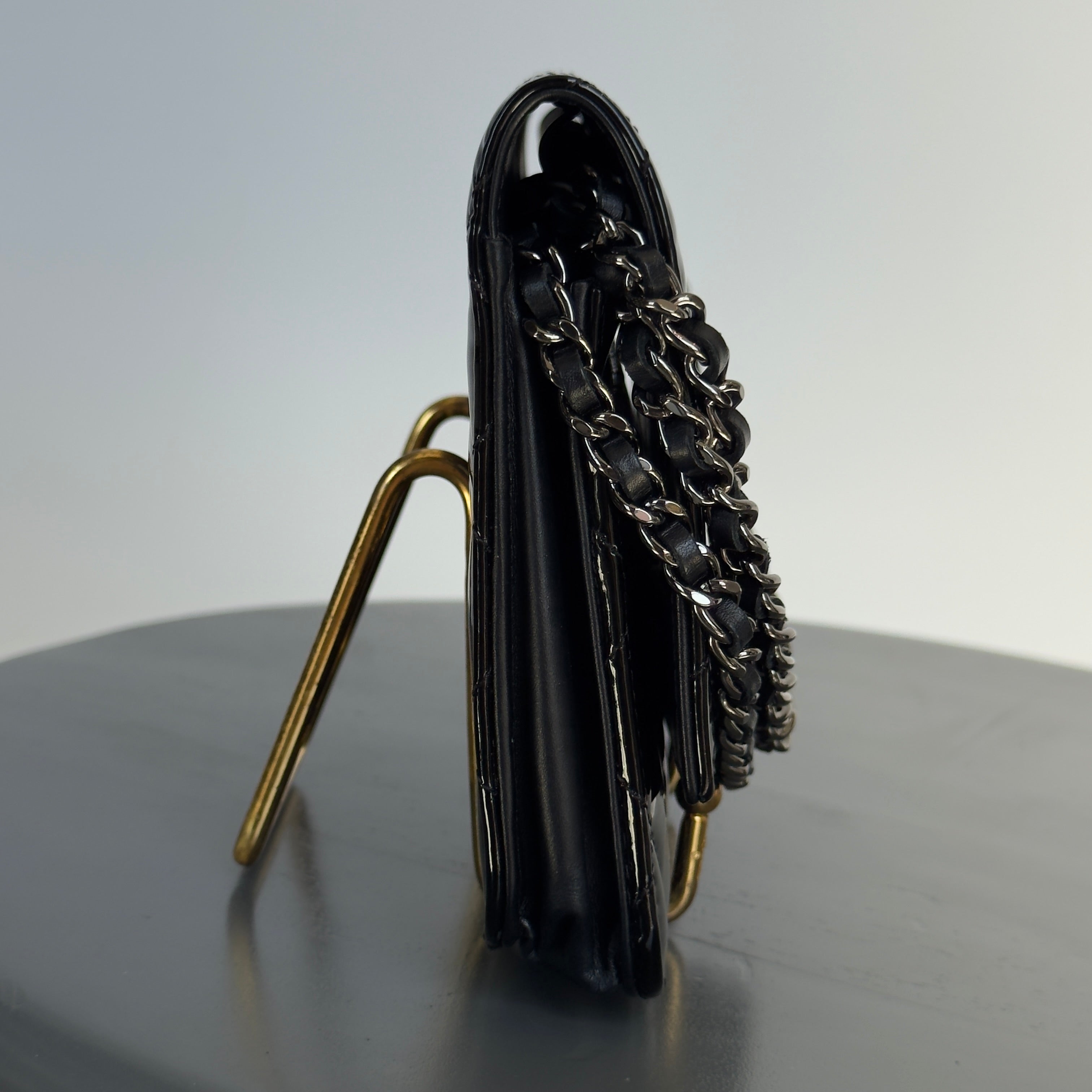 Chanel Black Patent Leather Wallet On Chain - Queen May