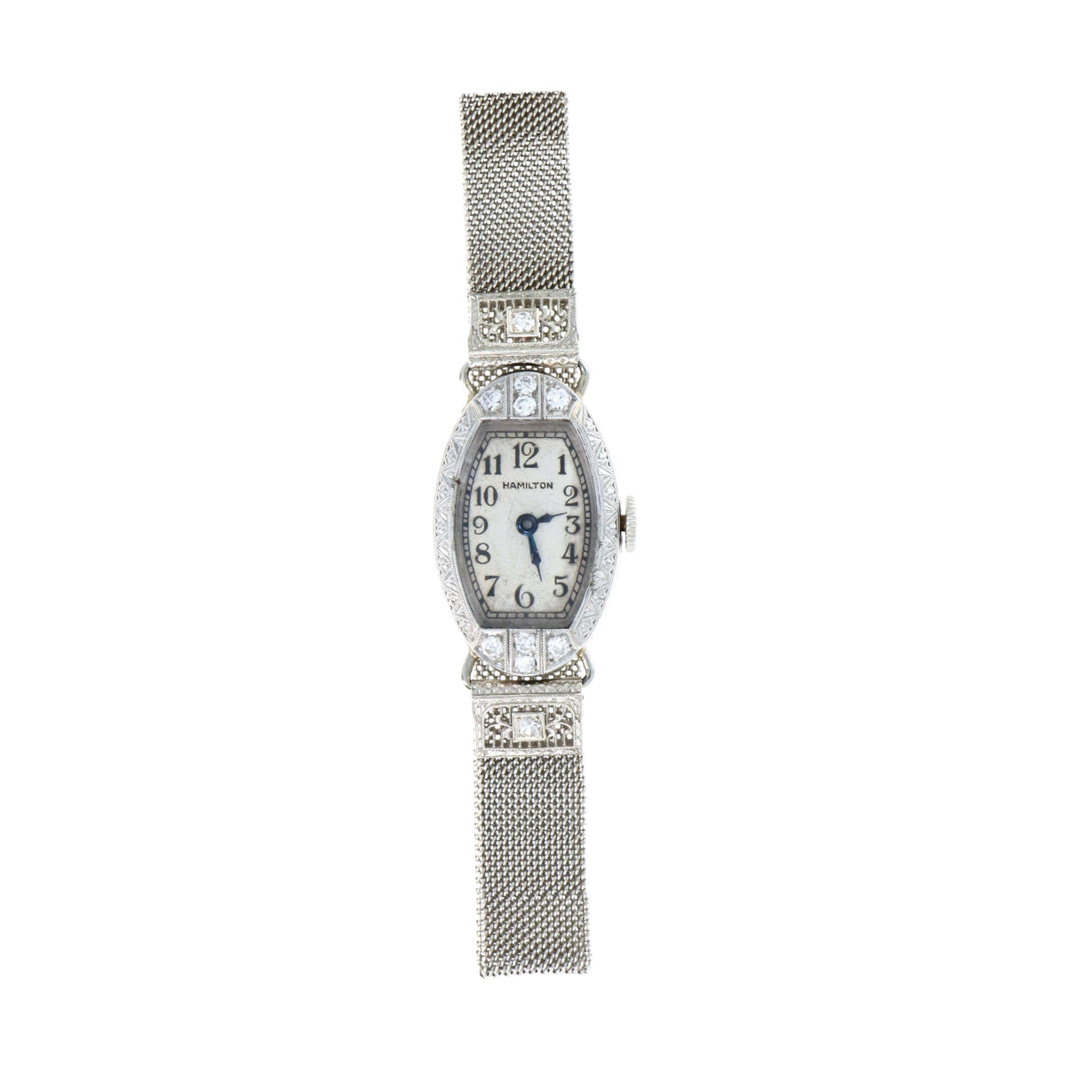 Vintage 14K White Gold Hamilton Diamond Mesh Watch - Queen May