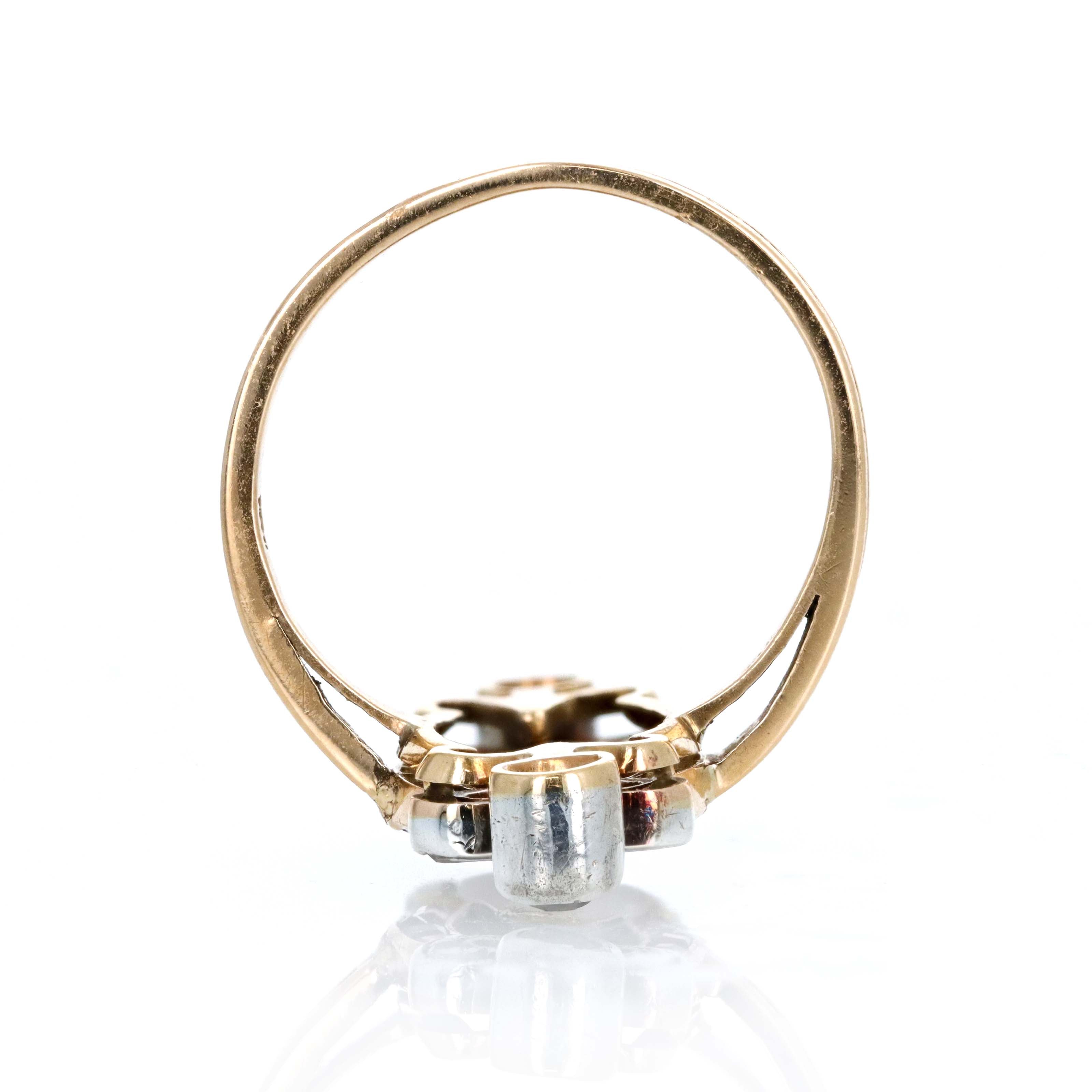 Edwardian 18K Yellow Gold Sterling Silver Antique Diamond Ring