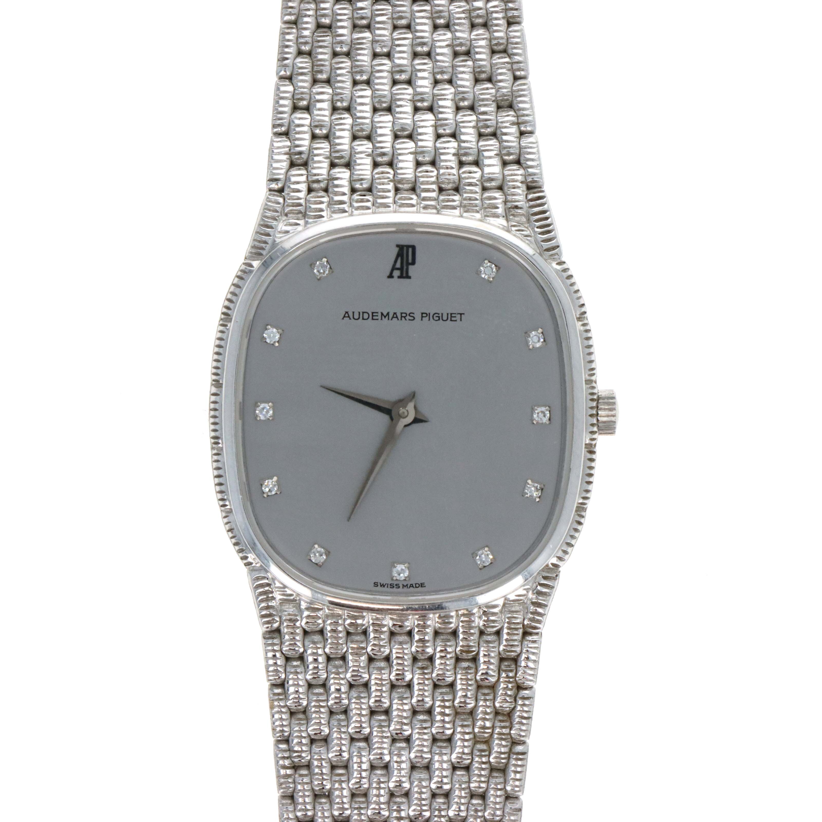 Vintage Audemars Piguet 18K White Gold Cobra Silver Diamond Dial Quartz Movement - Queen May