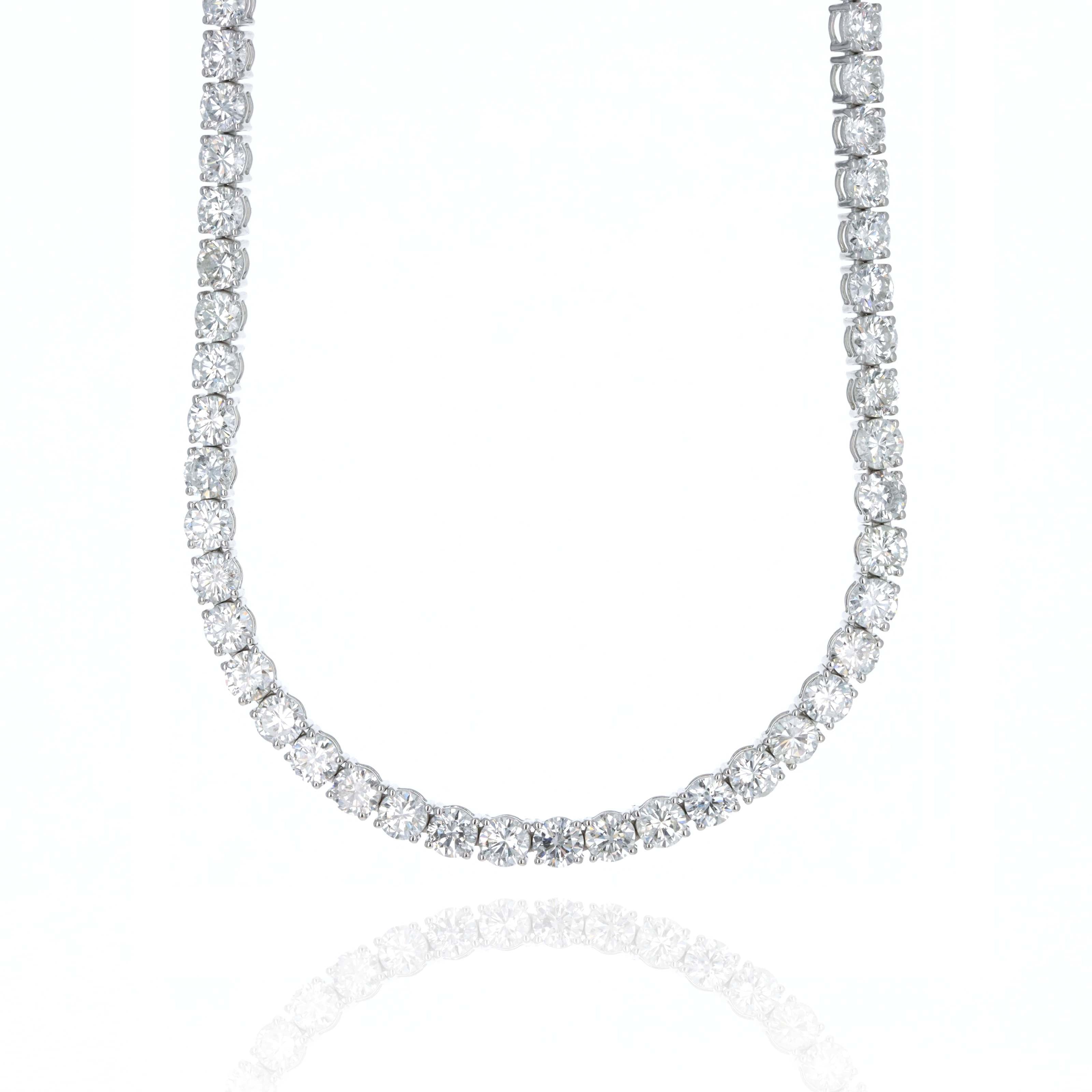 Platinum 24.96 Carat Round Diamond Tennis Necklace - Queen May