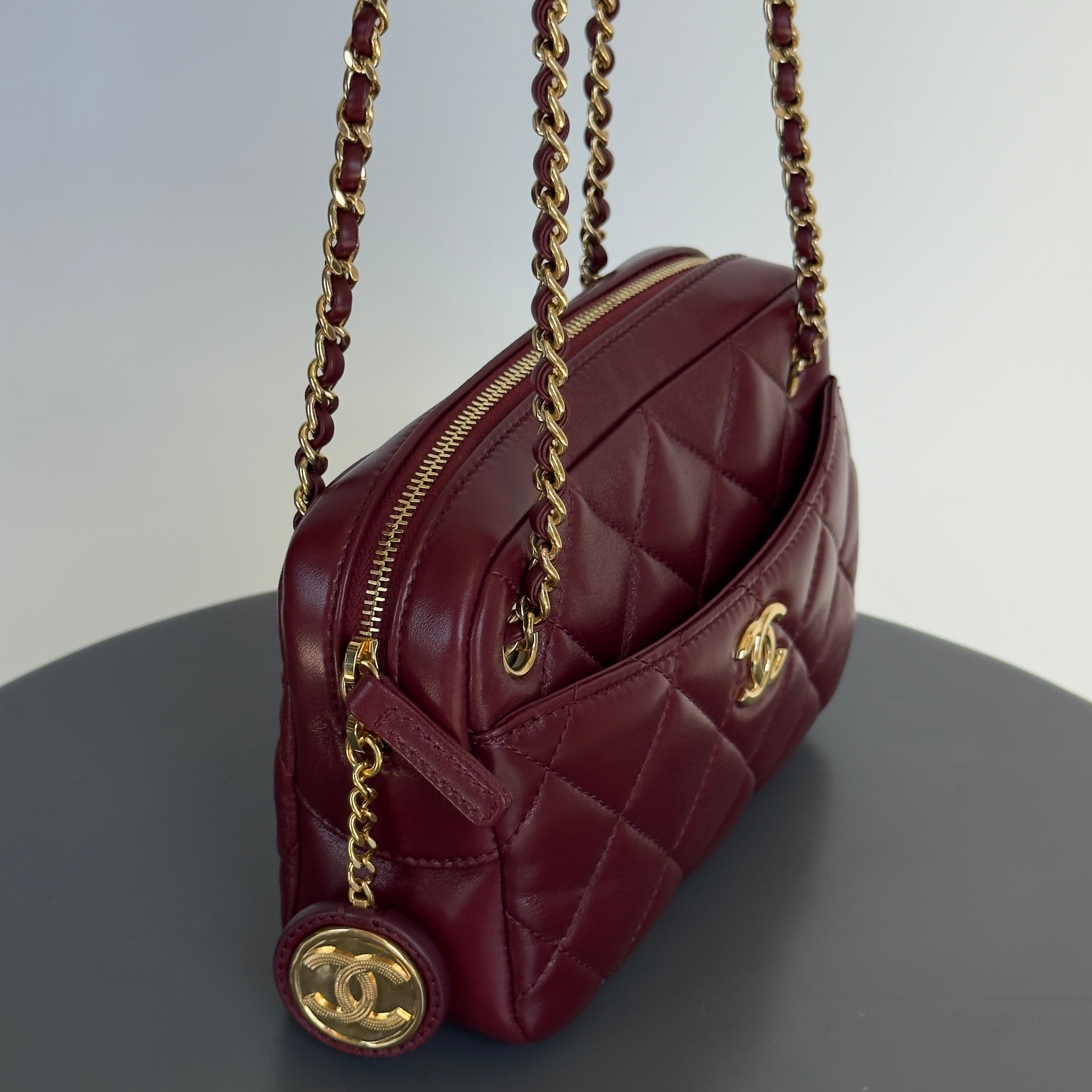 Chanel Burgundy Quilted Camera Bag - Queen May