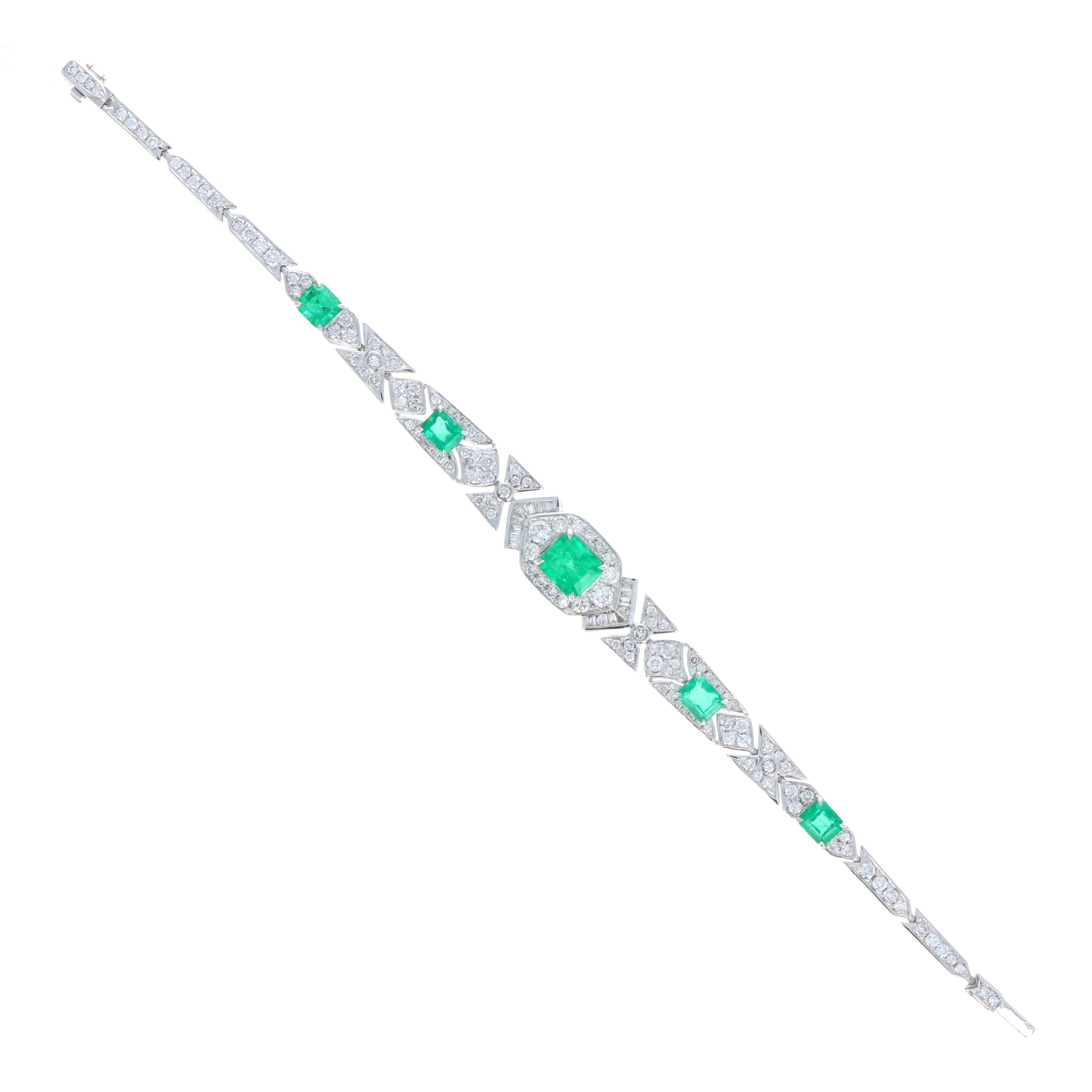 Platinum 3.93 Carat Emerald and Diamond Bracelet - Queen May