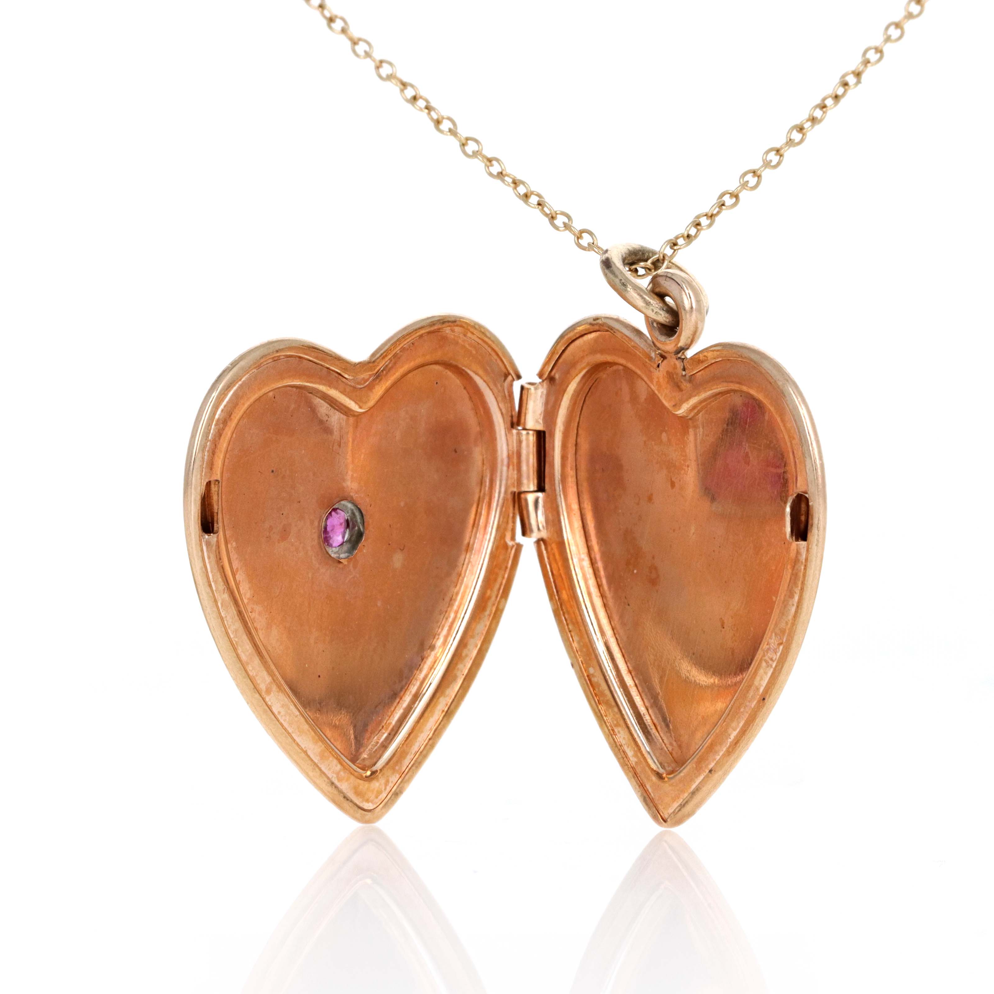 Vintage 10K Yellow Gold Ruby Heart Locket Pendant Necklace - Queen May