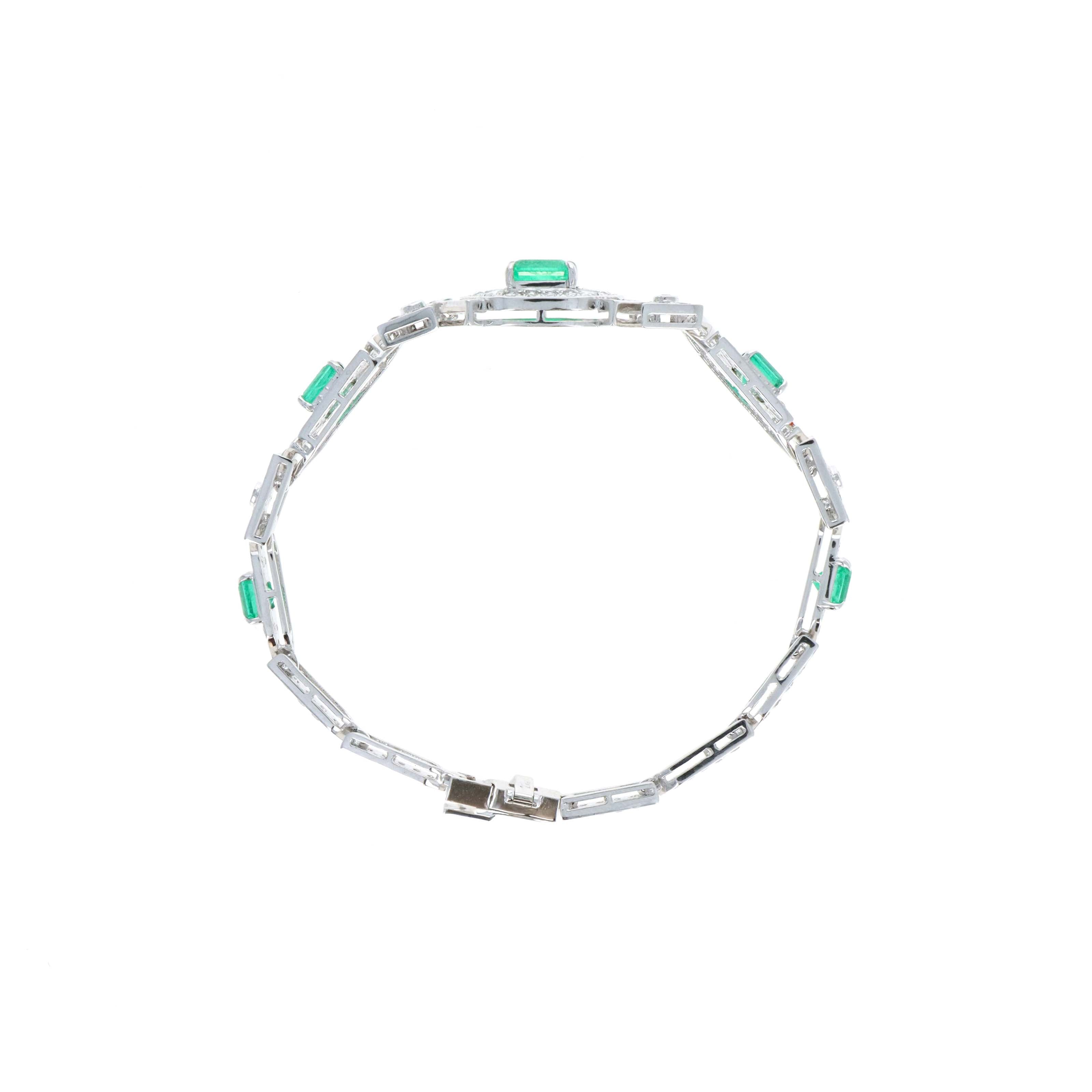 Platinum 3.93 Carat Emerald and Diamond Bracelet - Queen May