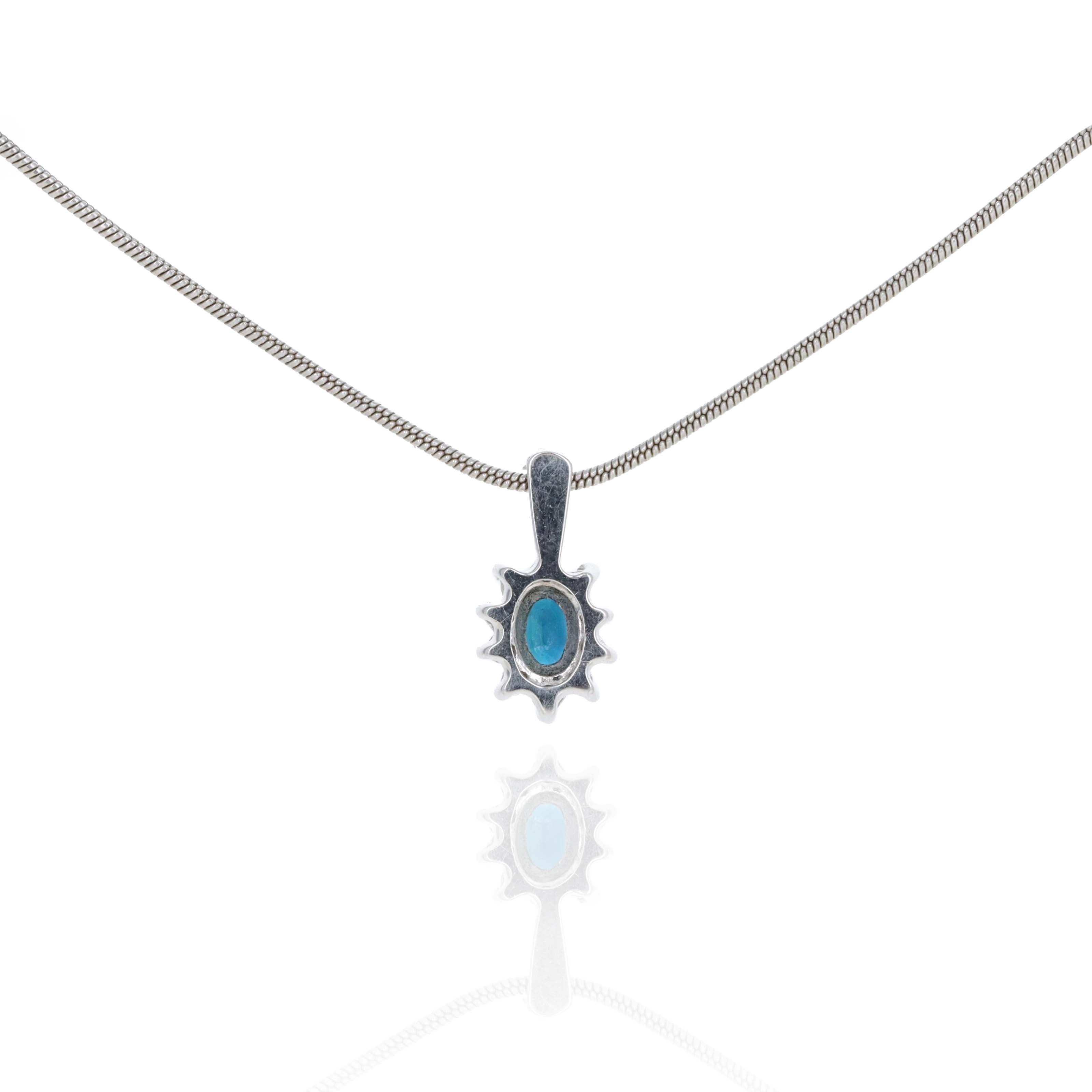 14K White Gold 0.35 Carat Oval Sapphire Diamond Halo Pendant Necklace - Queen May