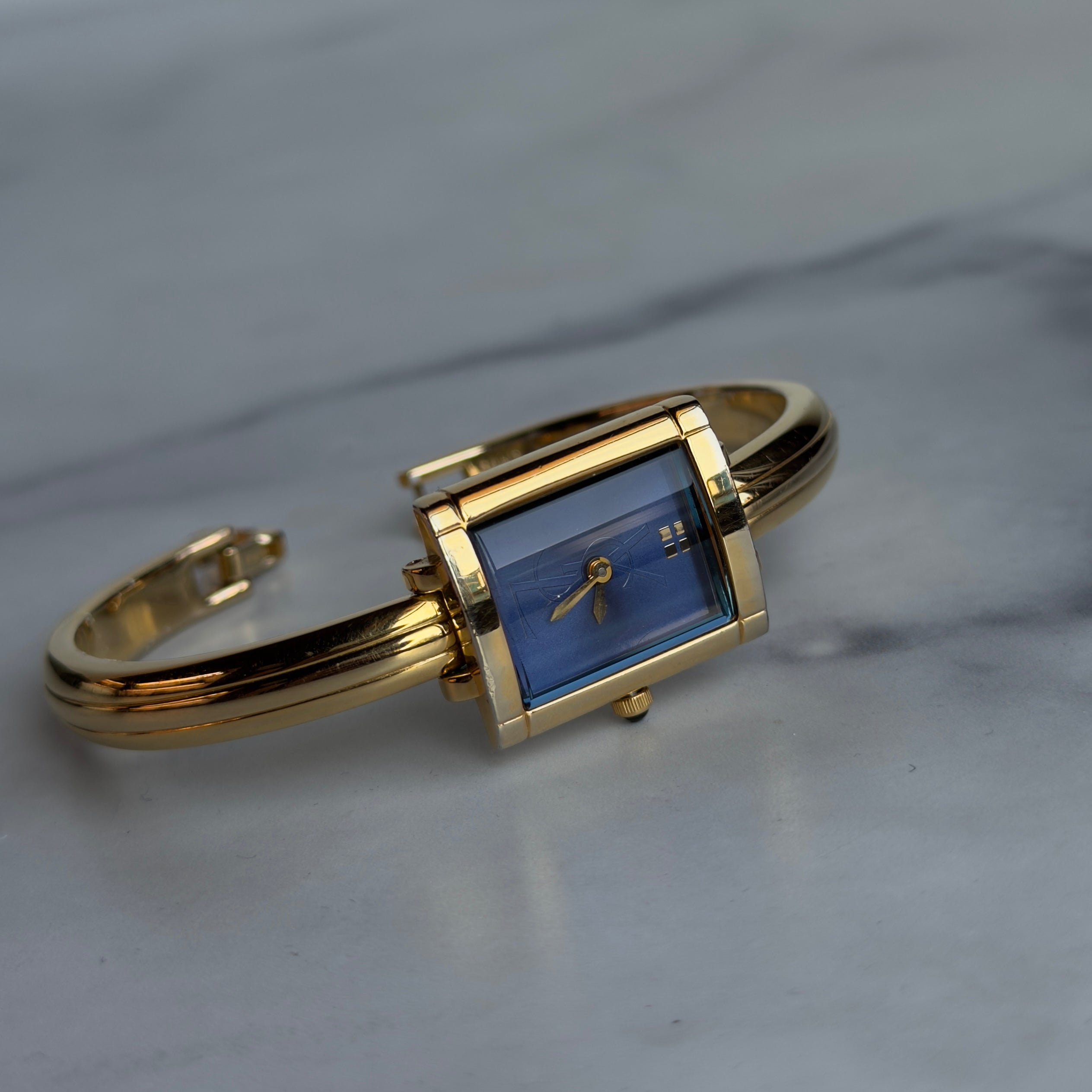 Vintage Yves Saint Laurent Dark Blue Dial Bangle Watch