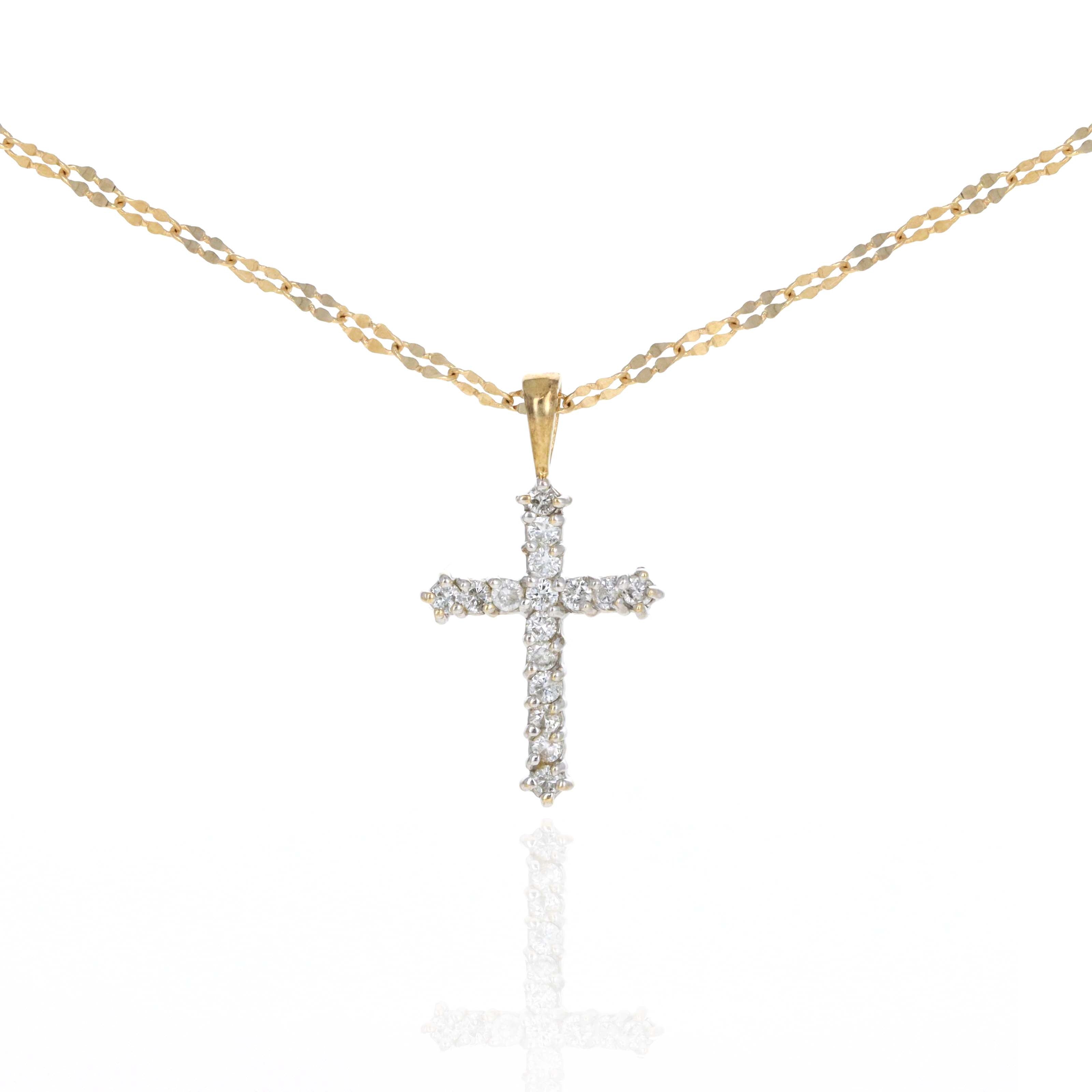 14K Yellow Gold 0.25 Carat Diamond Cross Pendant Necklace - Queen May