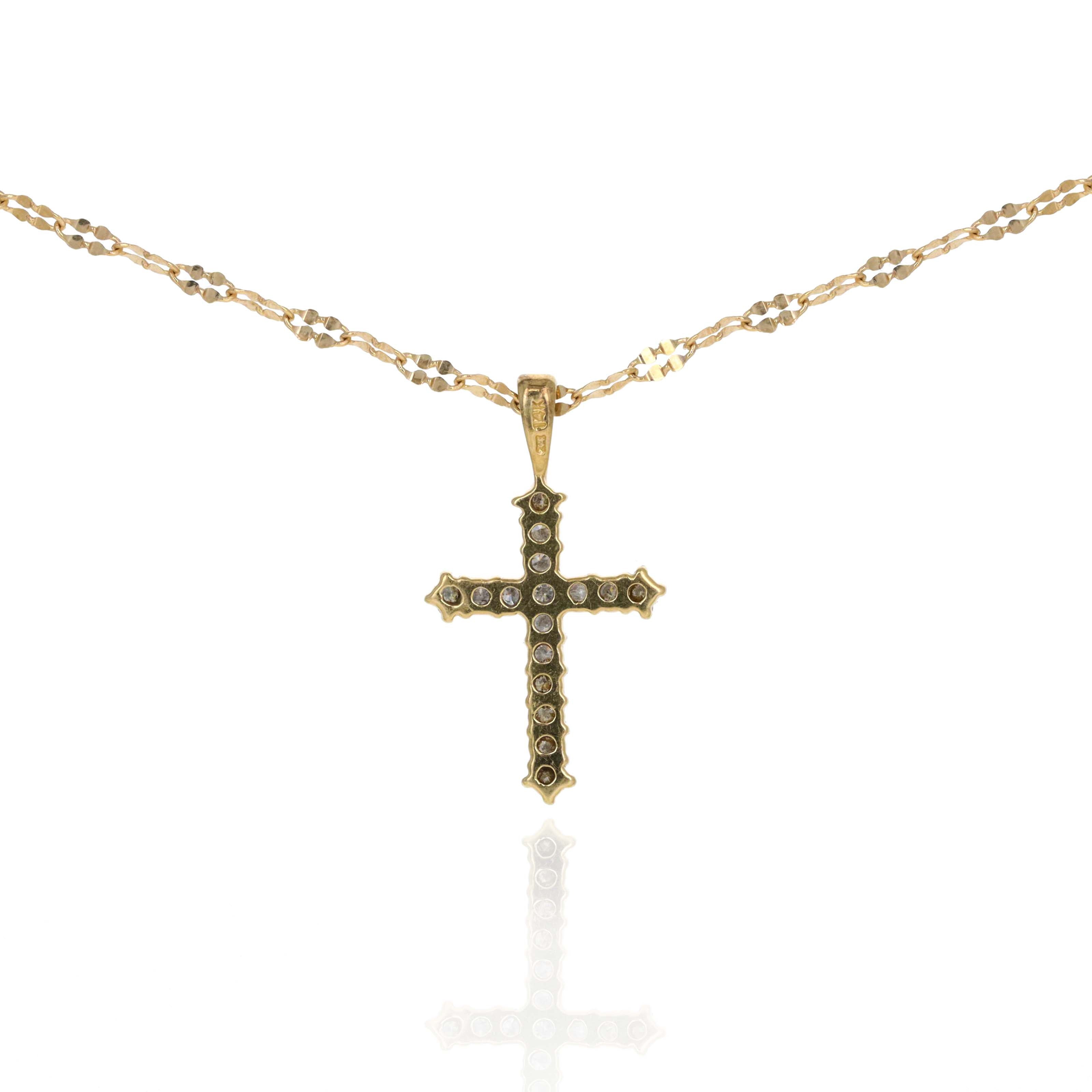 14K Yellow Gold 0.25 Carat Diamond Cross Pendant Necklace - Queen May