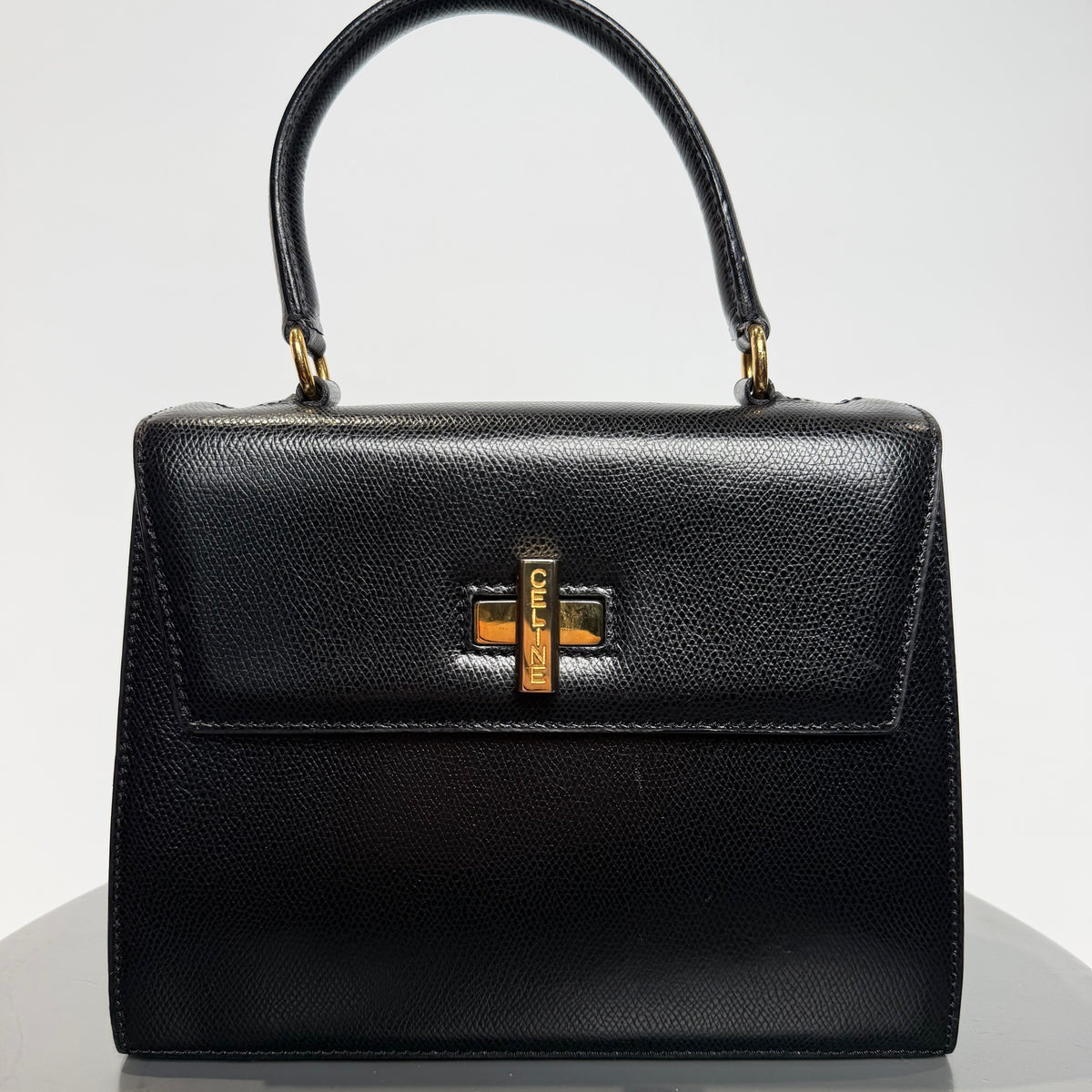 Vintage Celine Top Handle Black Leather Bag