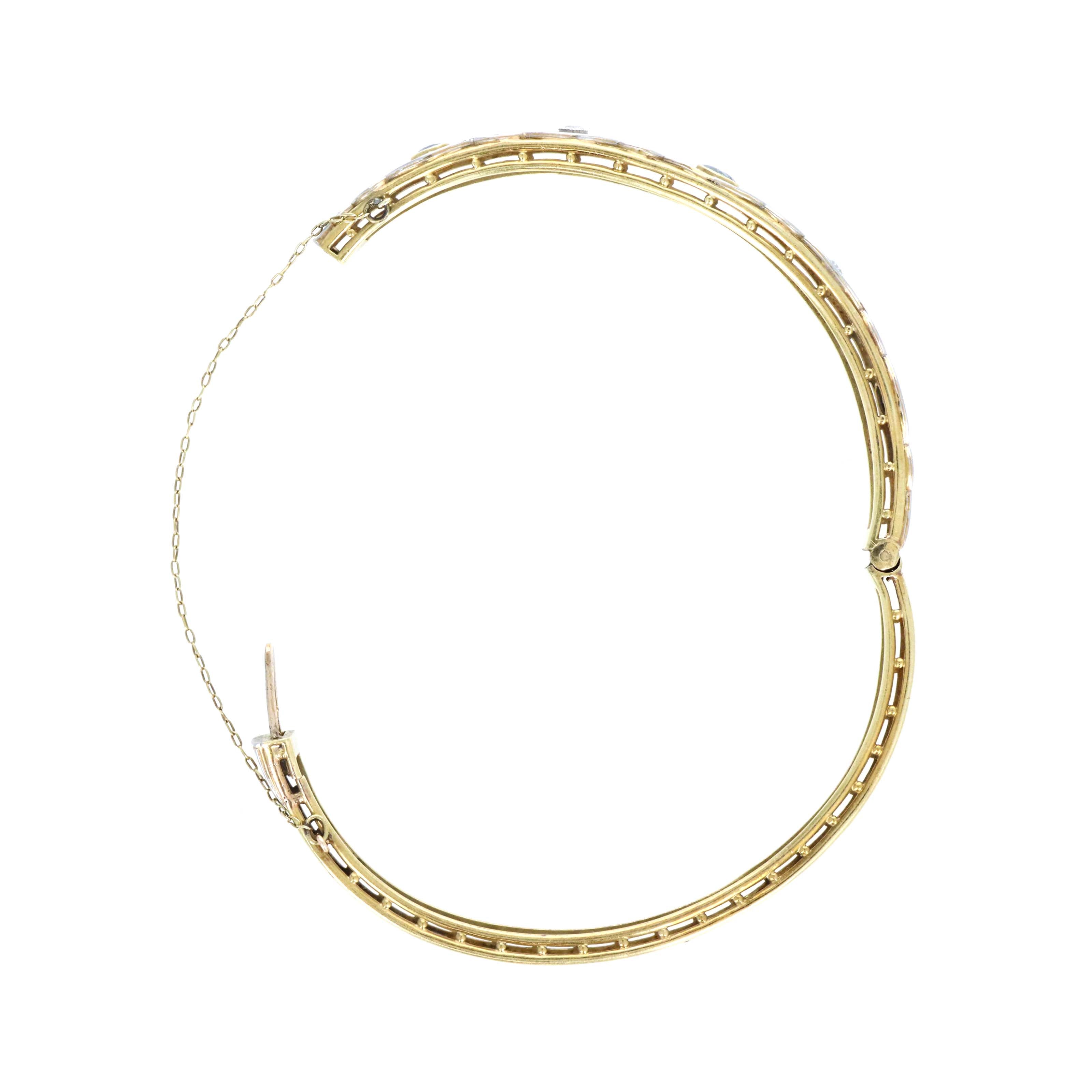 Edwardian 14K Yellow Gold & Platinum Old European Cut Diamond, Sapphire Bangle