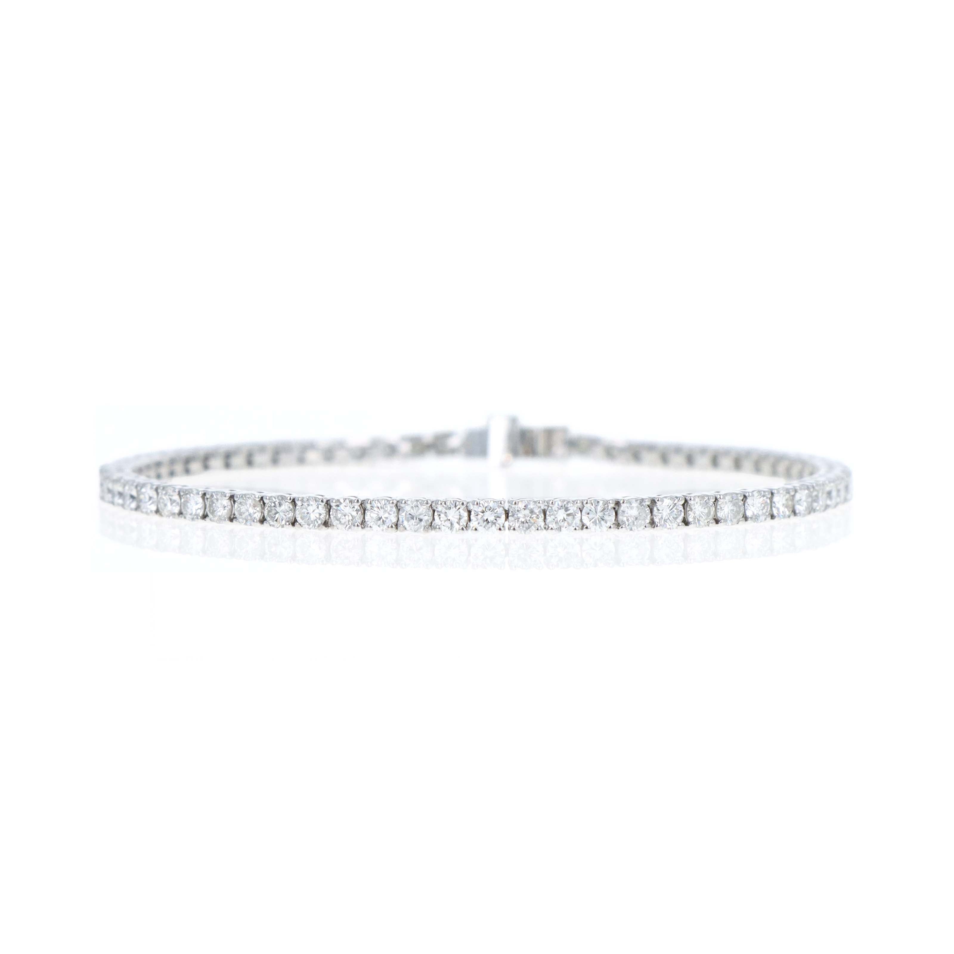 Platinum 4.13 Carat Round Brilliant Diamond Tennis Bracelet - Queen May