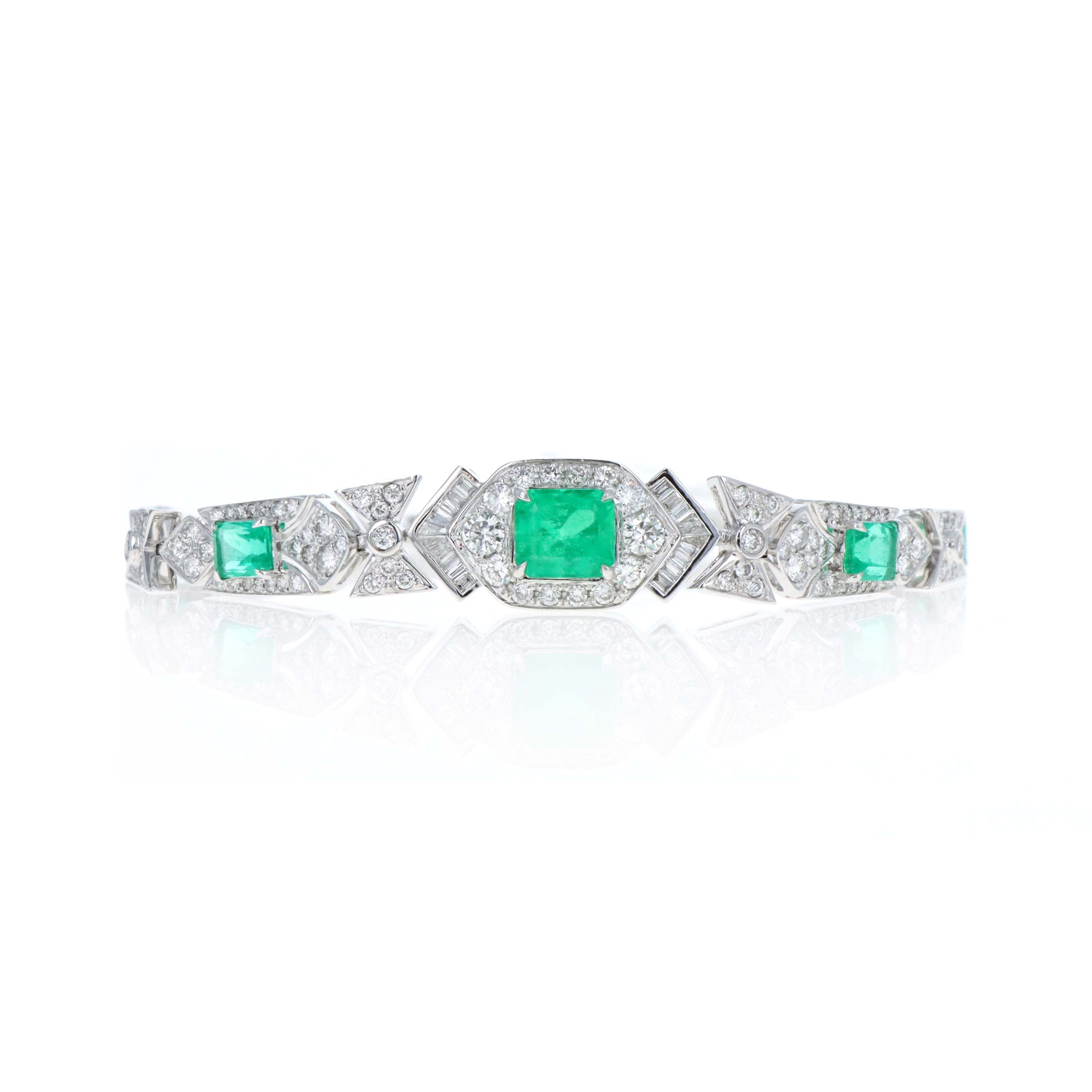 Platinum 3.93 Carat Emerald and Diamond Bracelet - Queen May