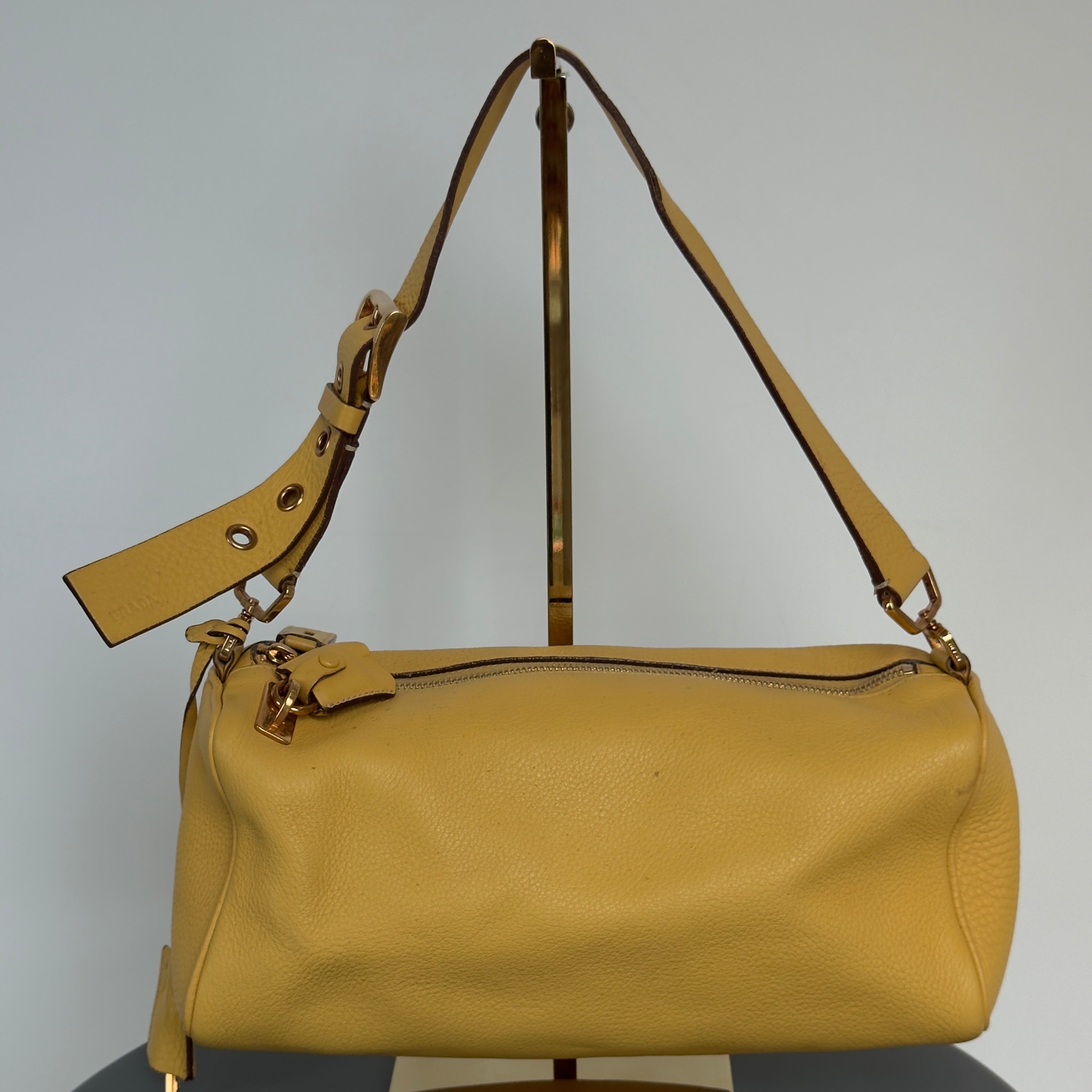 Prada Yellow Pebble Leather Shoulder Bag