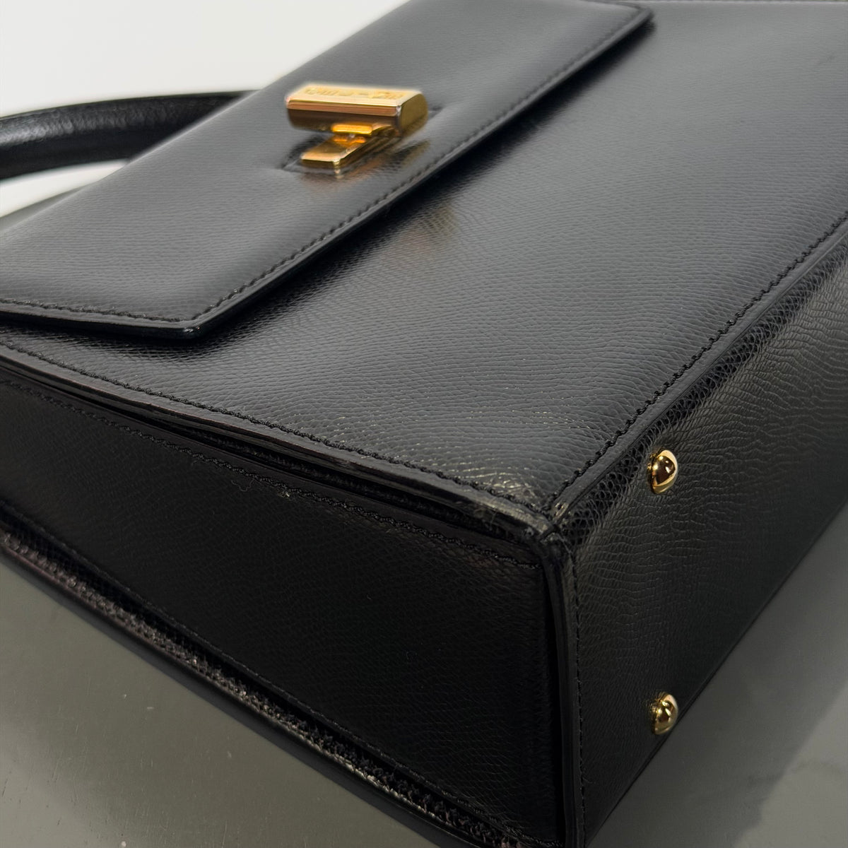 Vintage Celine Top Handle Black Leather Bag