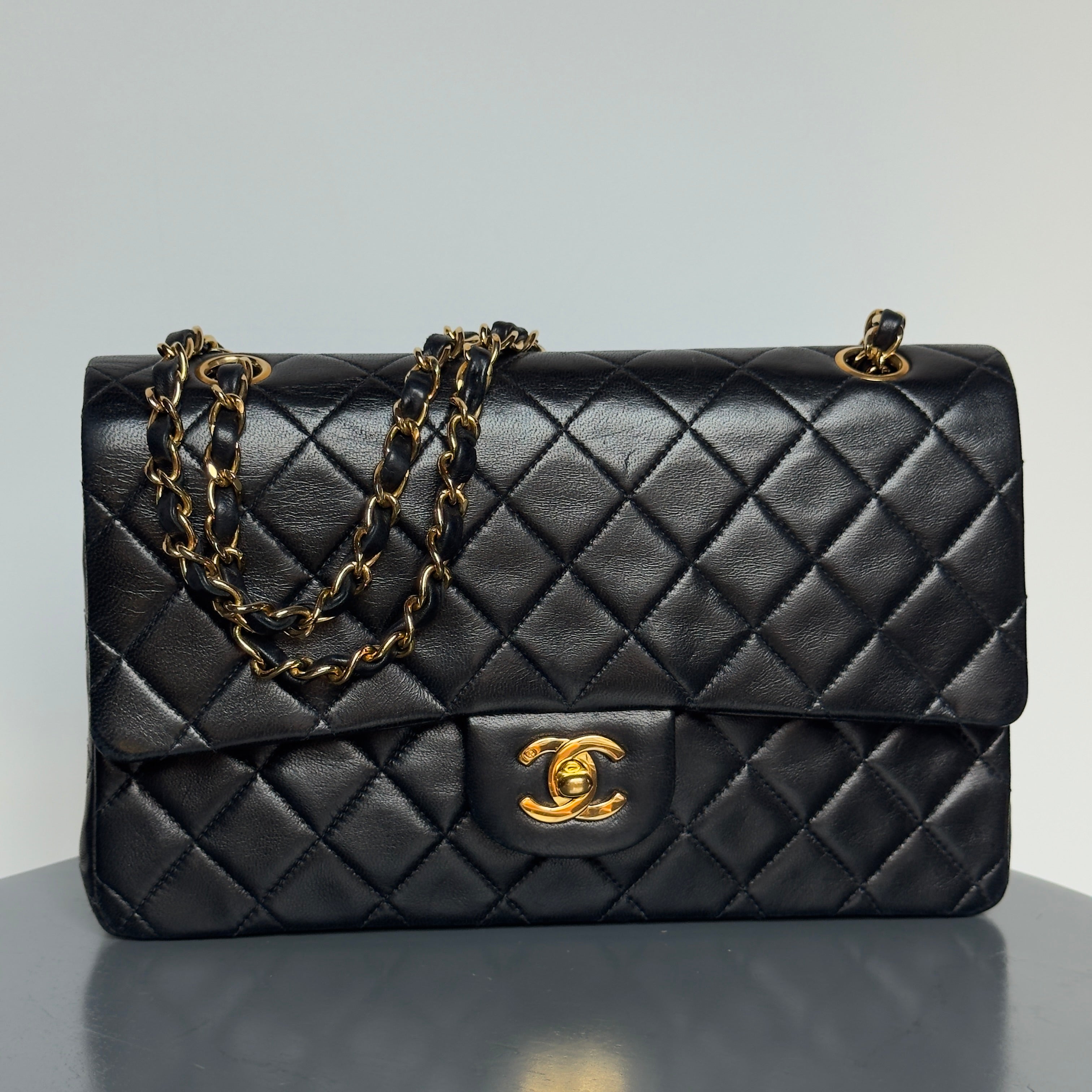 Vintage Chanel Medium Lambskin Double Flap Black - Queen May