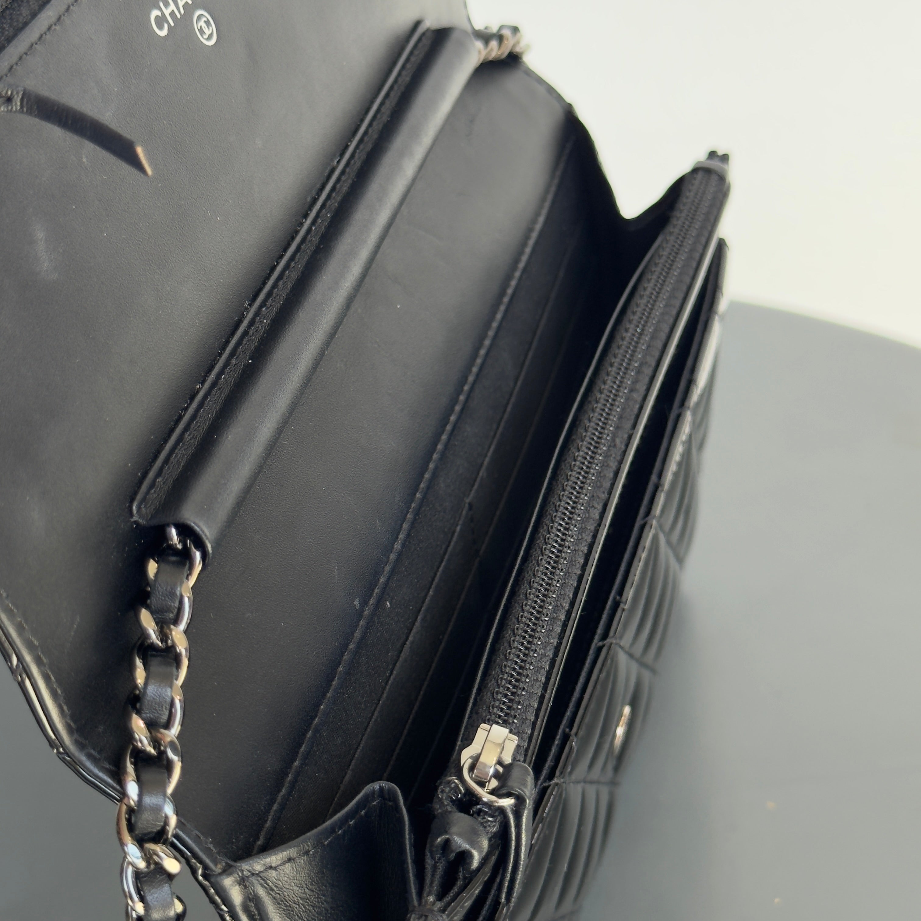 Chanel Black Patent Leather Wallet On Chain - Queen May