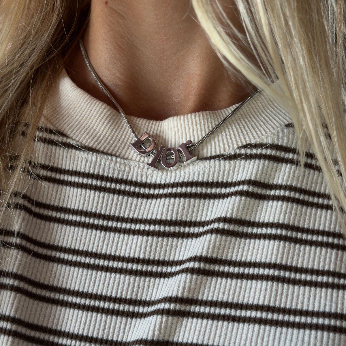 Christian Dior Silver Tone Spell Out Necklace - Queen May